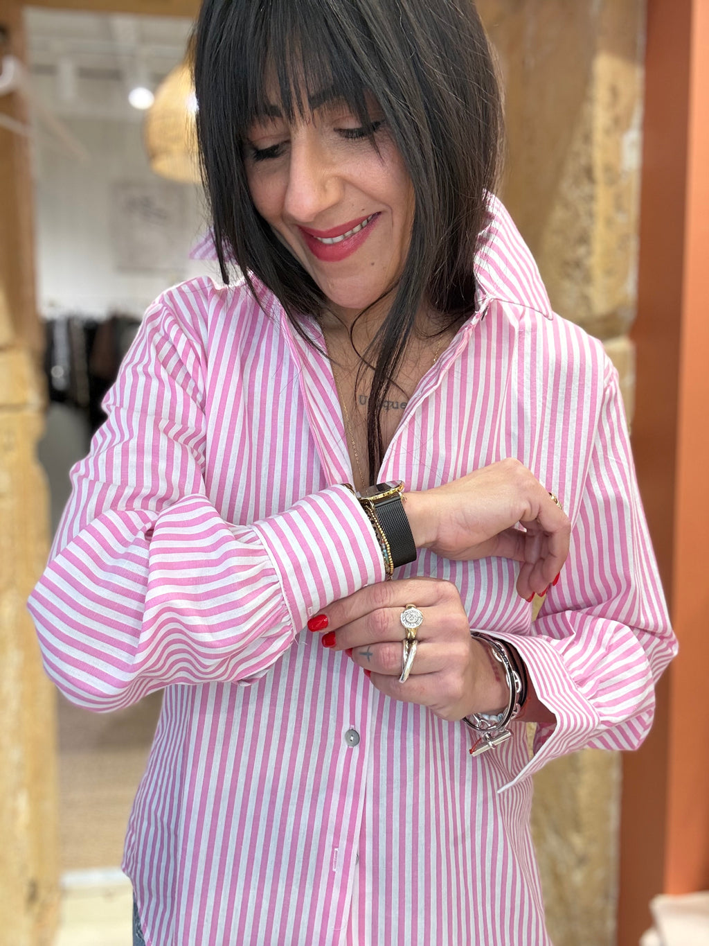 Chemise à rayures rose
