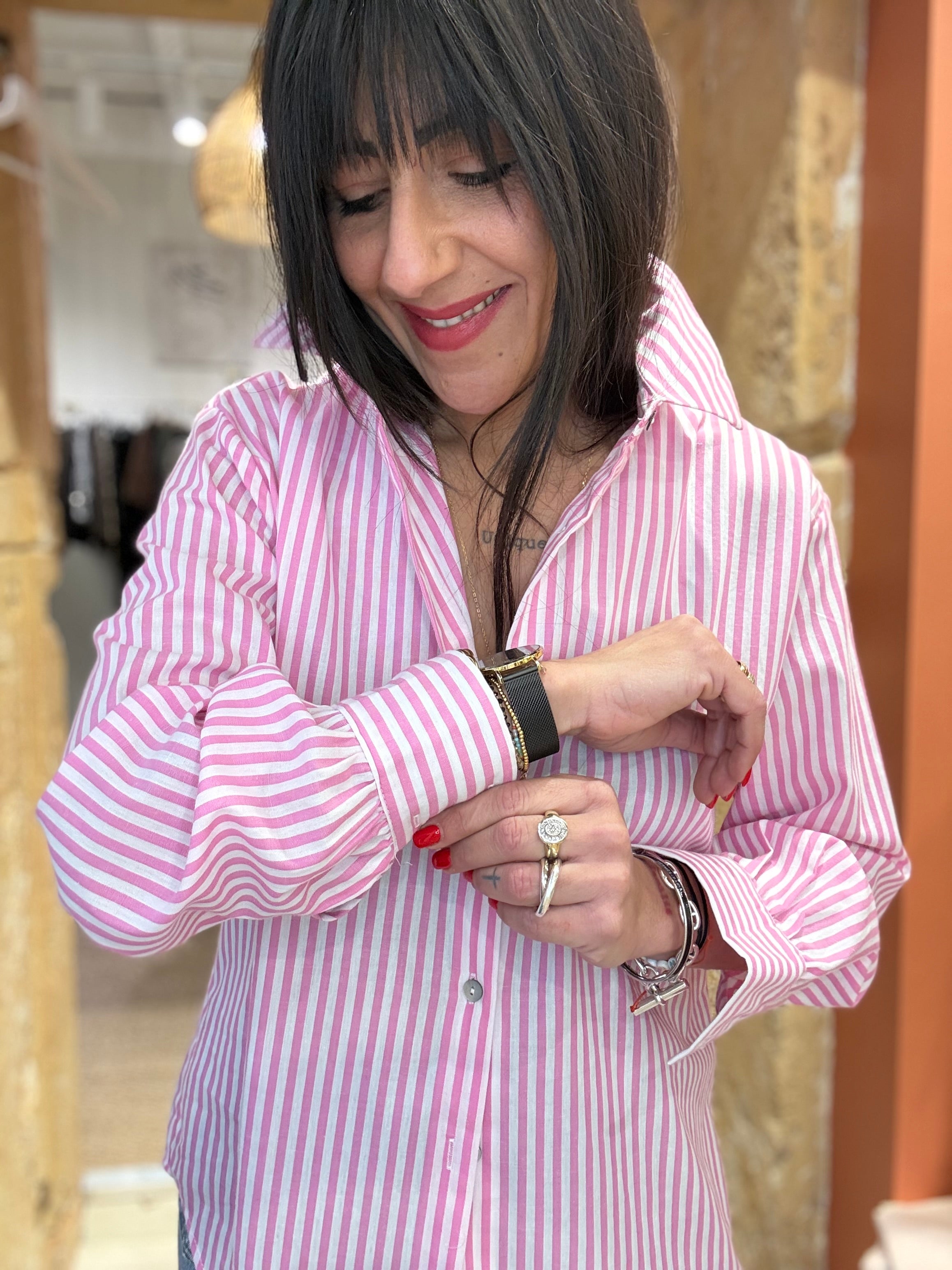 Chemise à rayures rose