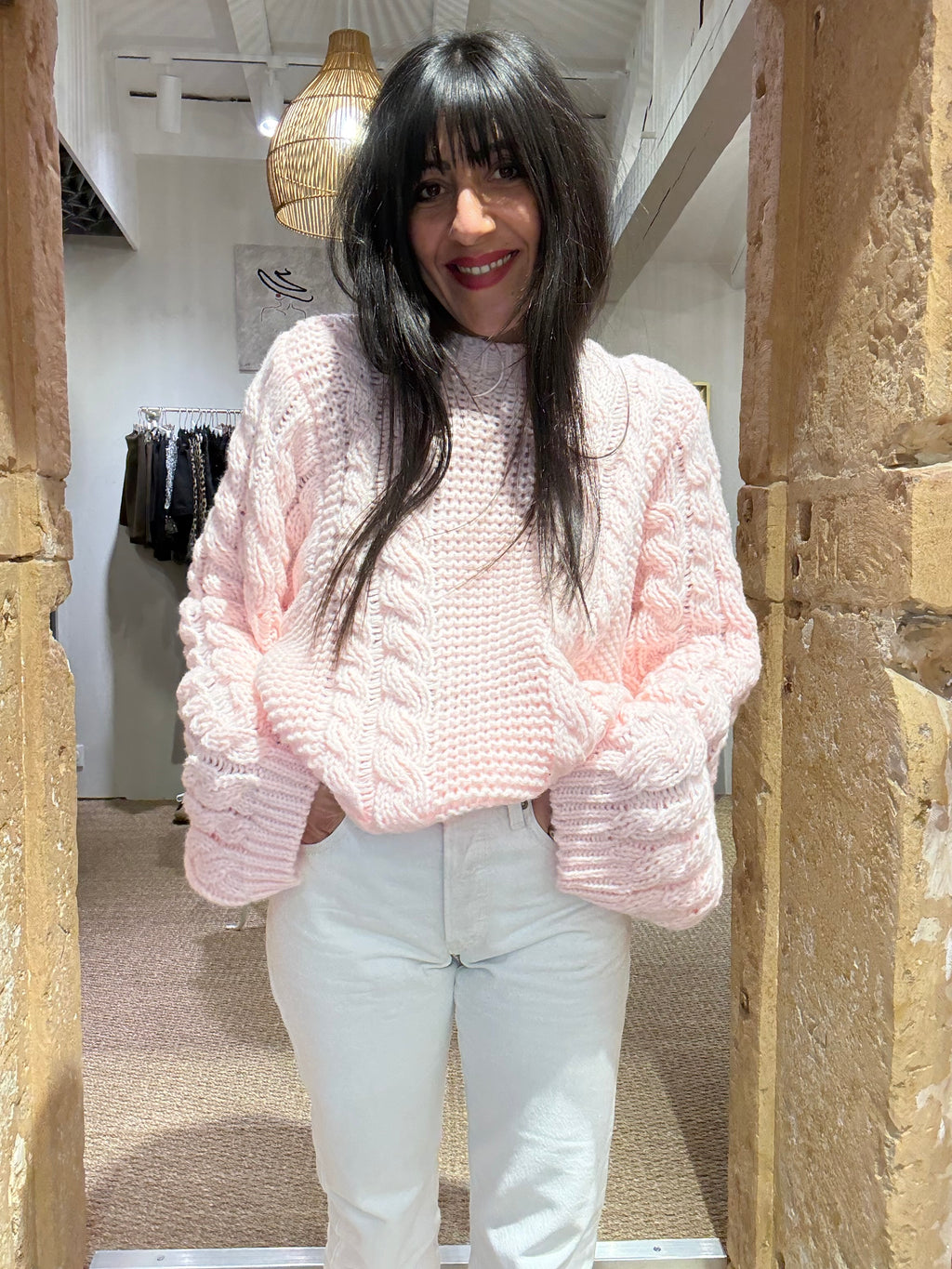 PULL EN GROSSE MAILLE ROSE