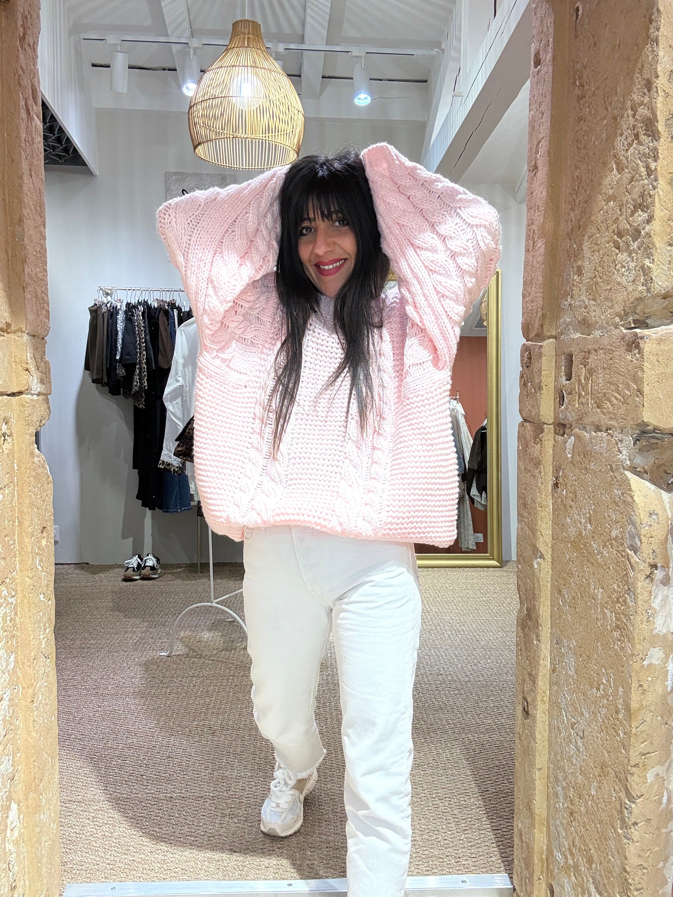 PULL EN GROSSE MAILLE ROSE