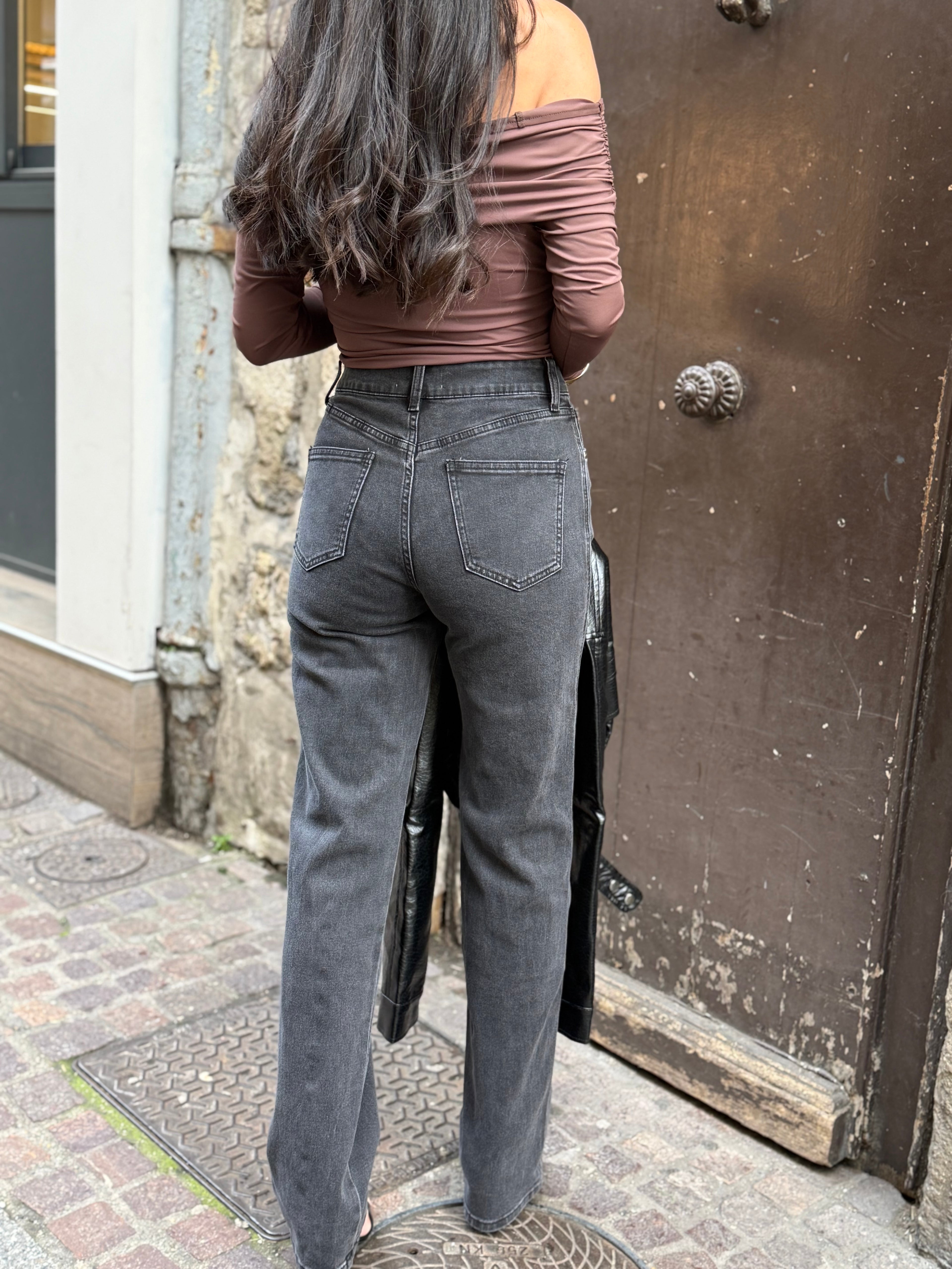 Jean noir délavé coupe droite