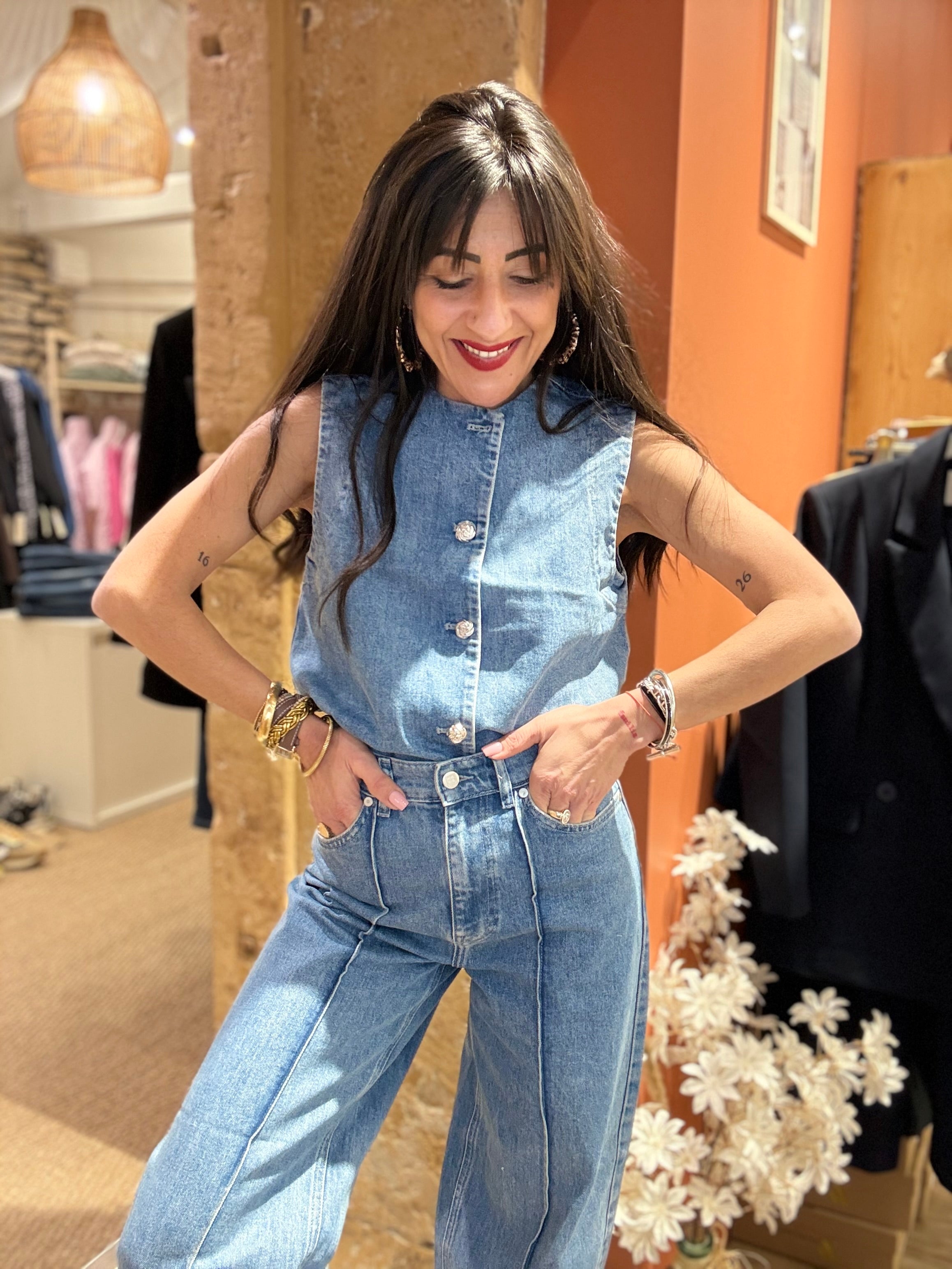 VESTE EN JEAN SANS MANCHES SOAKED