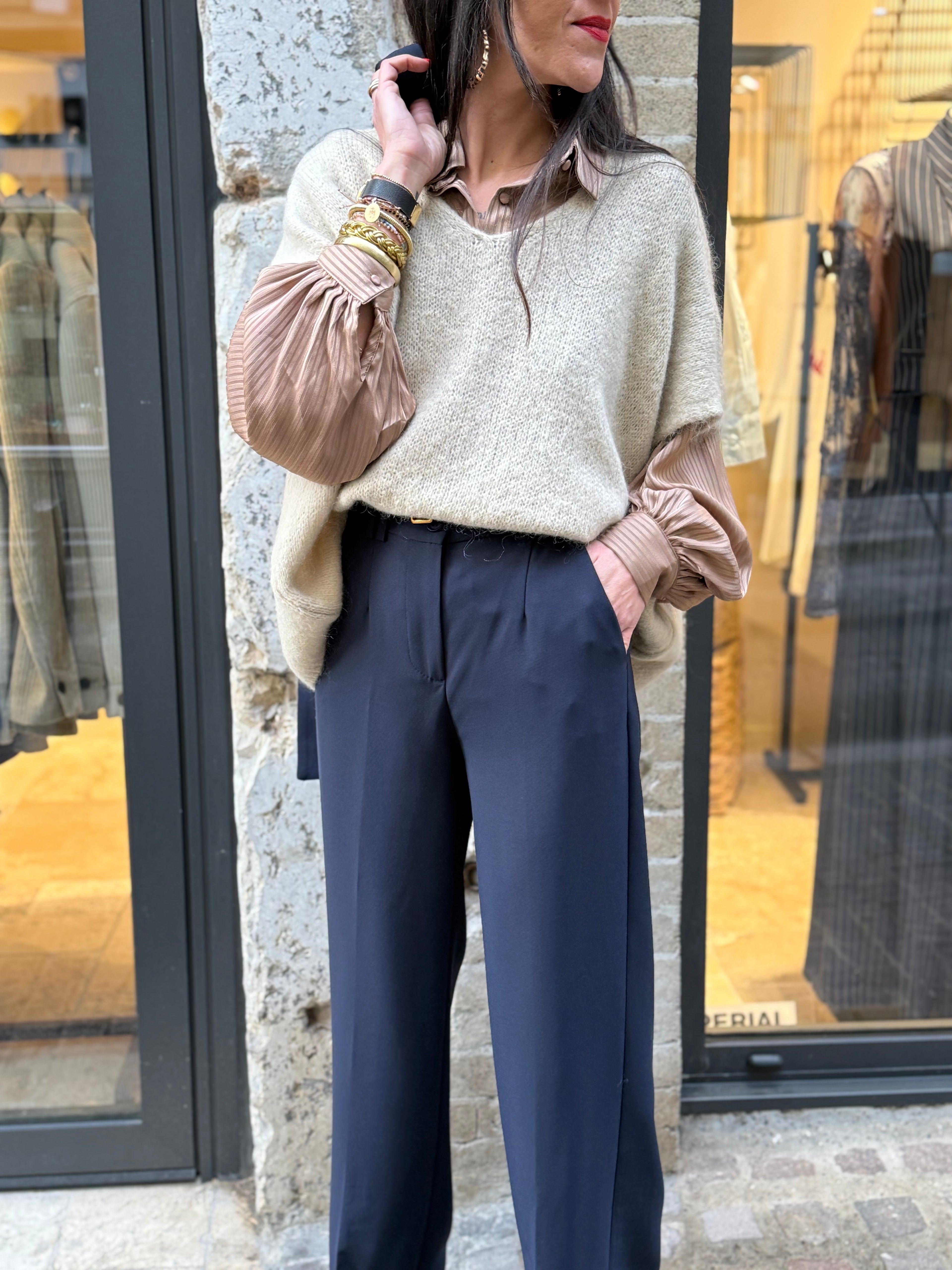 Pull sans manches beige