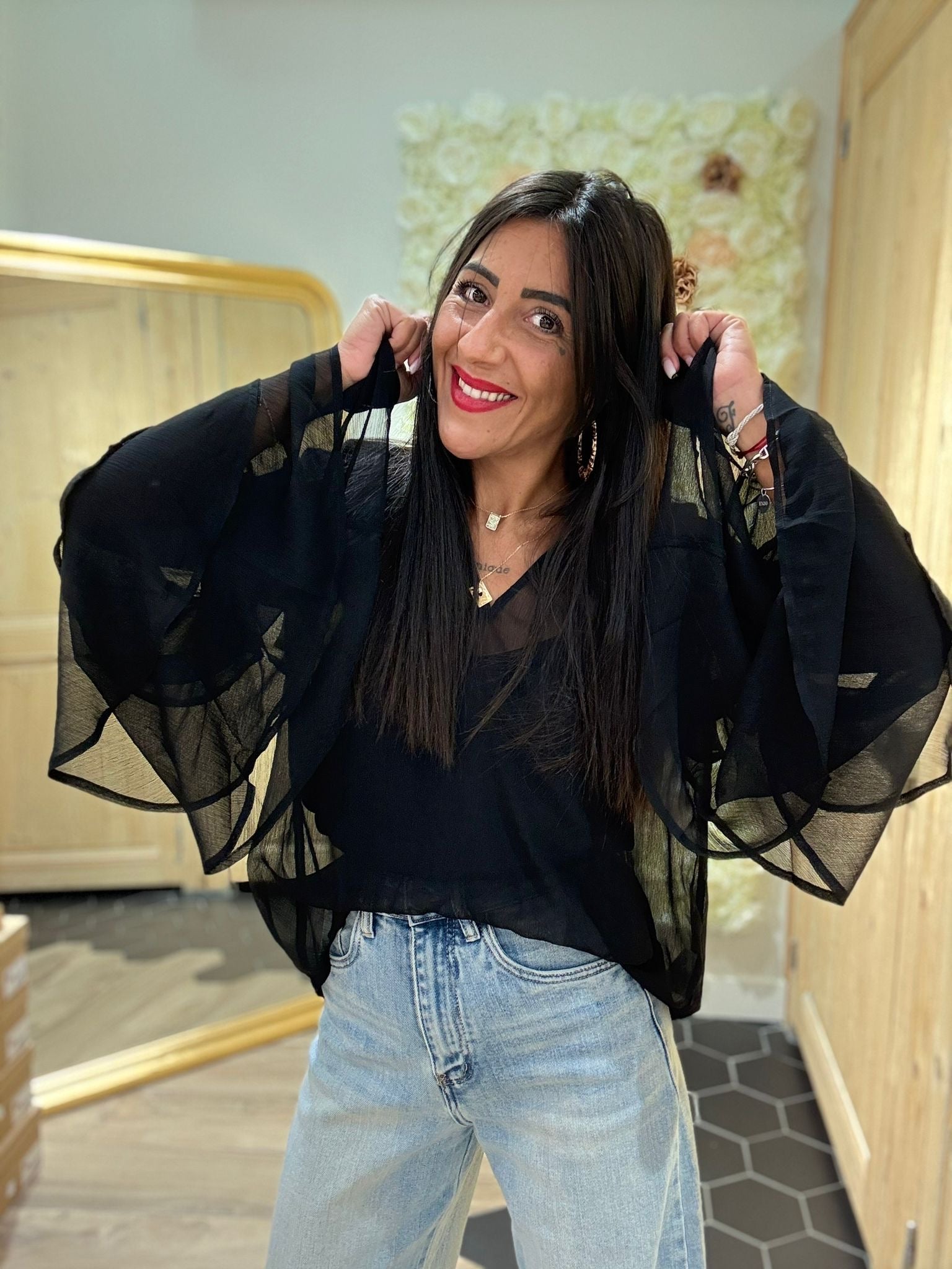 Blouse volant noir