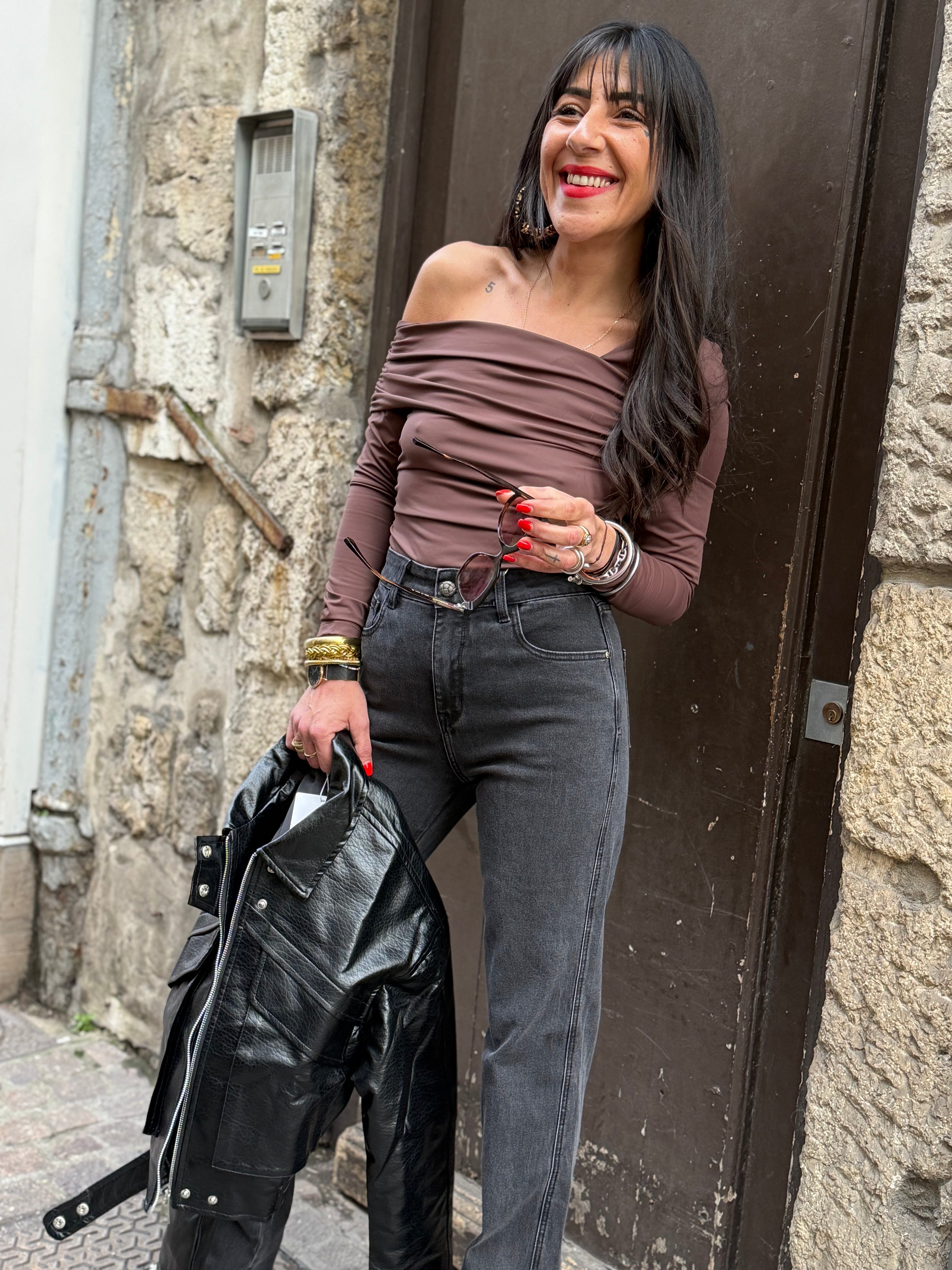 Jean noir délavé coupe droite
