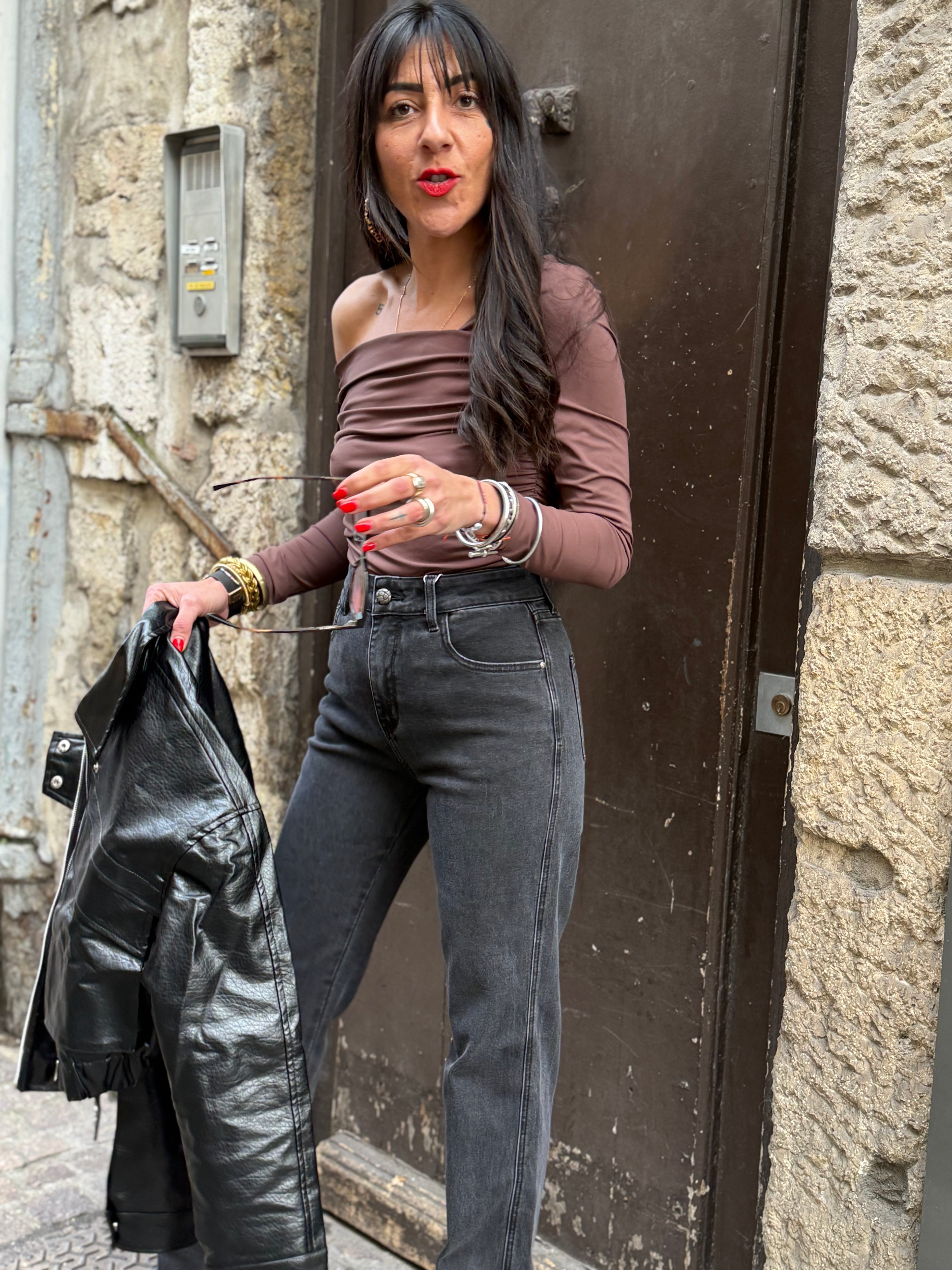 Jean noir délavé coupe droite
