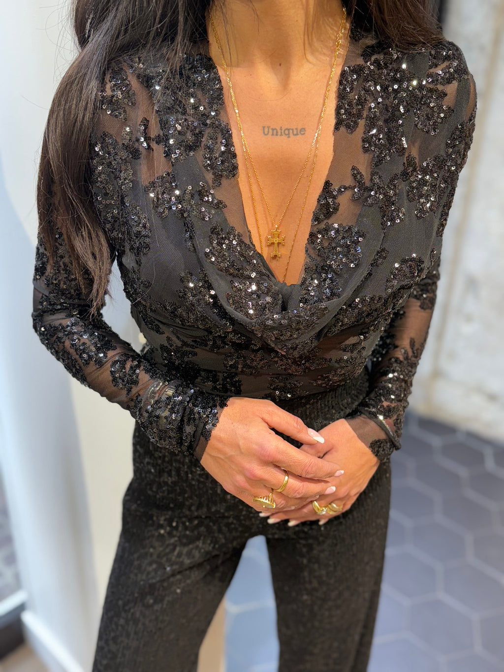 Top manches longues en sequins