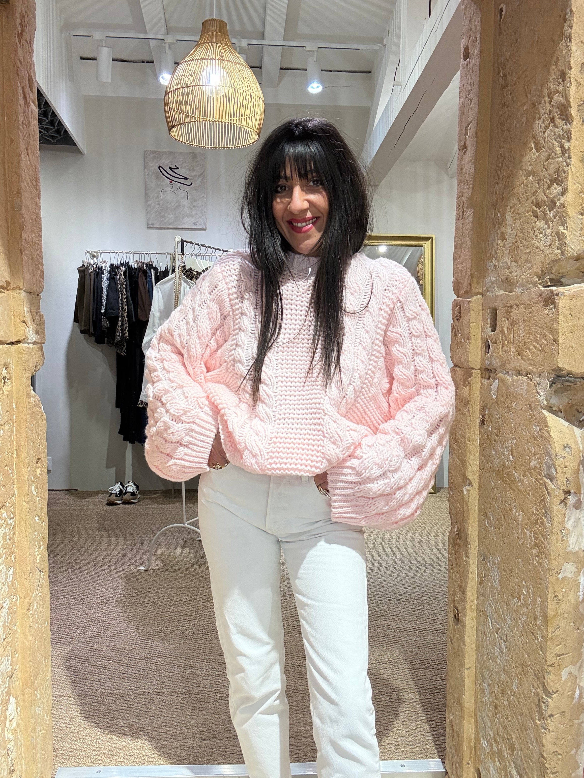 PULL EN GROSSE MAILLE ROSE