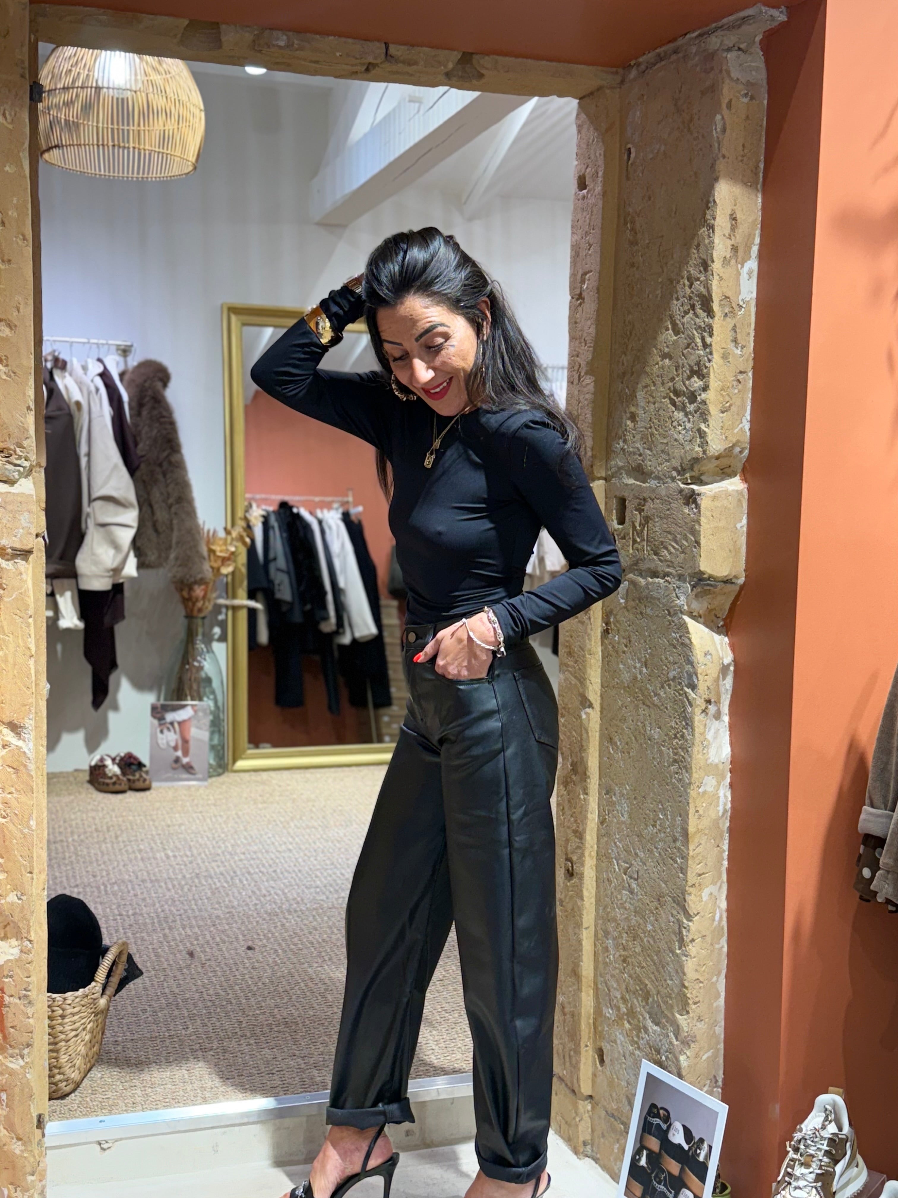 Pantalon simili coupe barrel