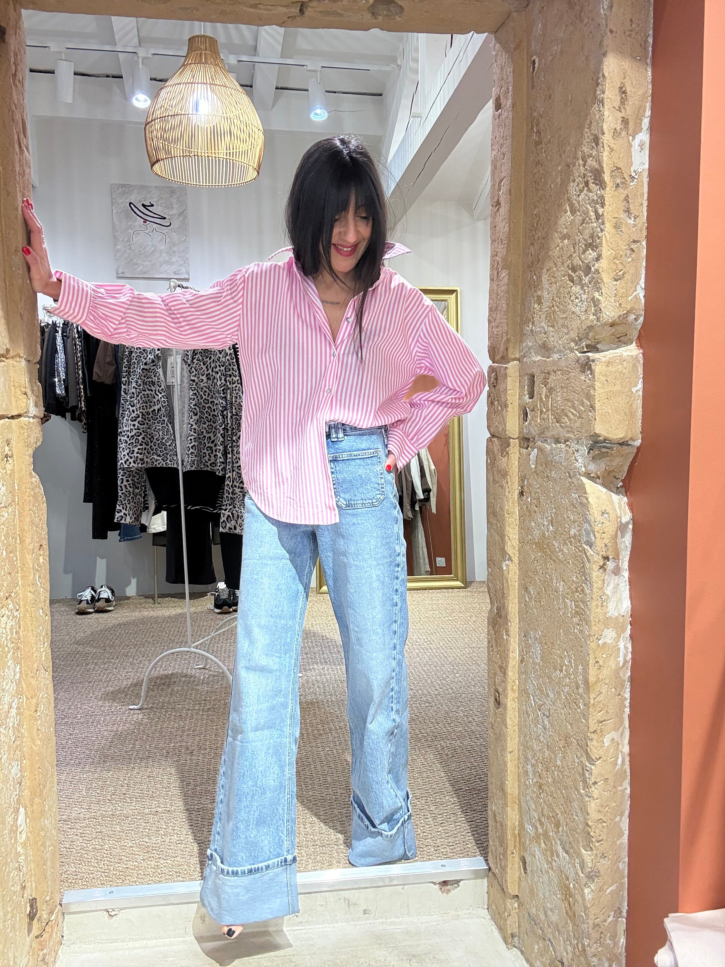 Chemise à rayures rose