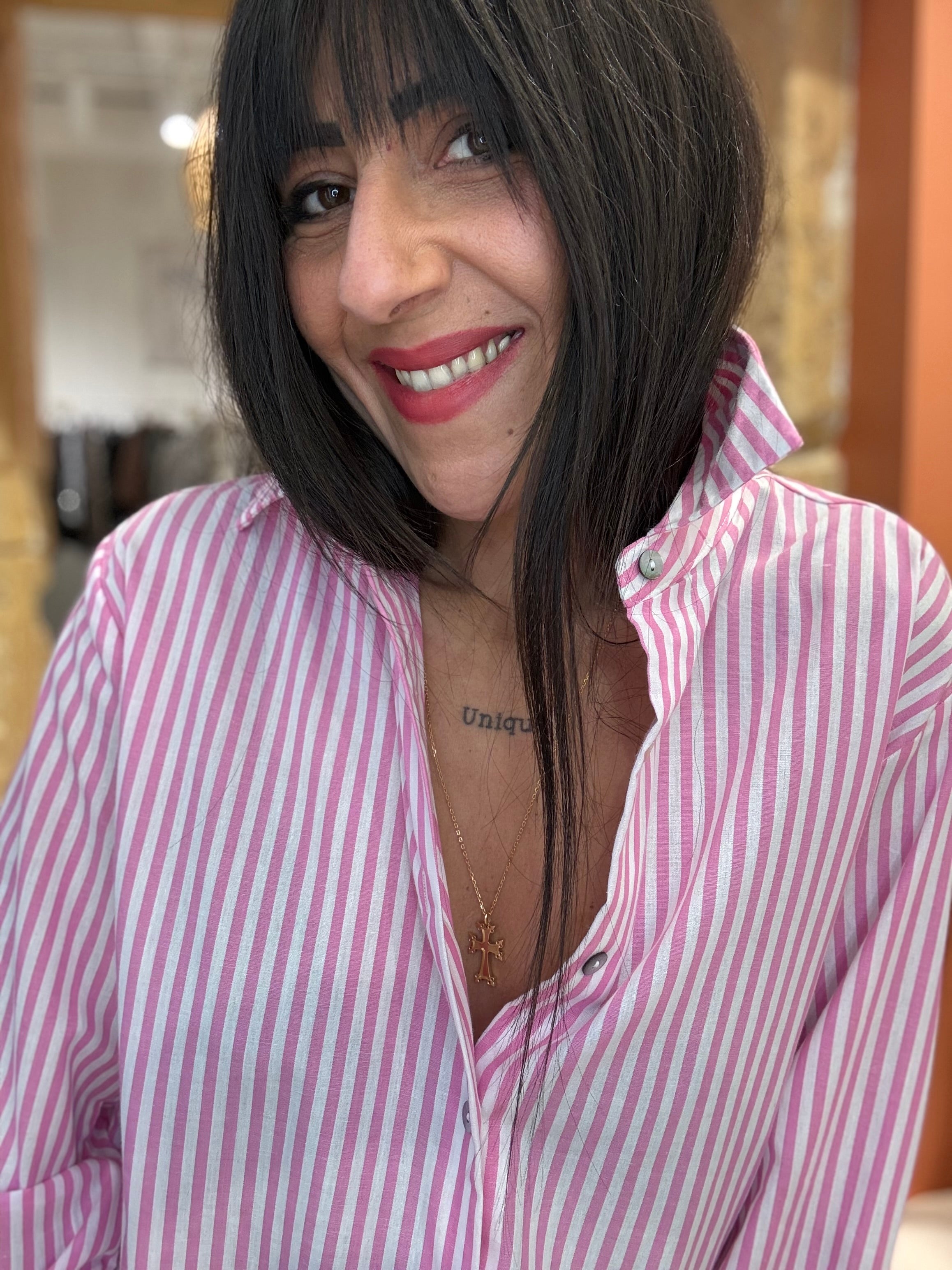 Chemise à rayures rose