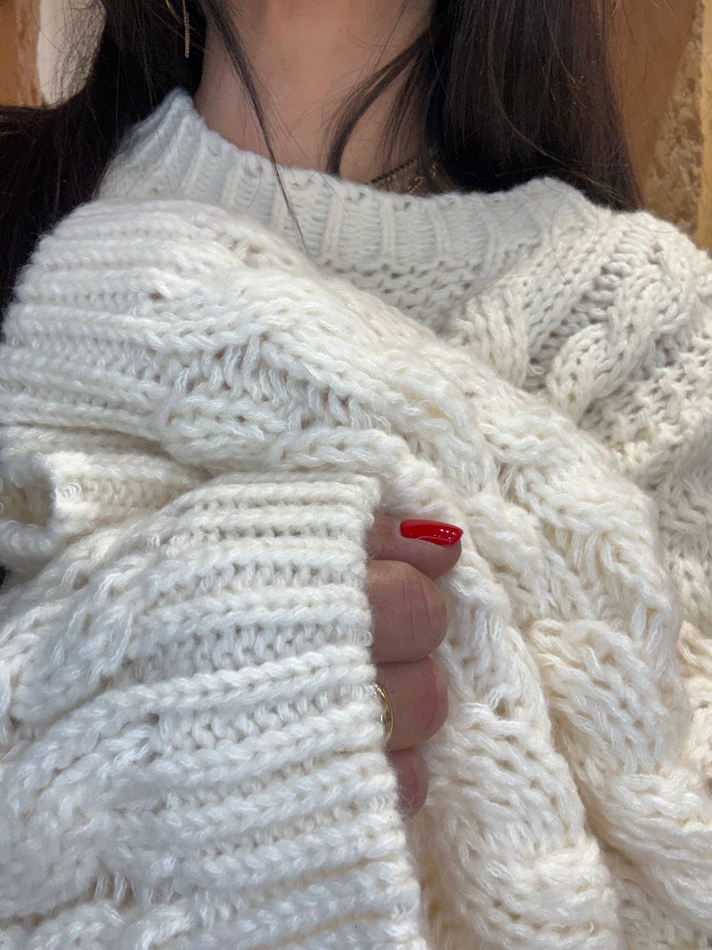 PULL EN GROSSE MAILLE ÉCRU