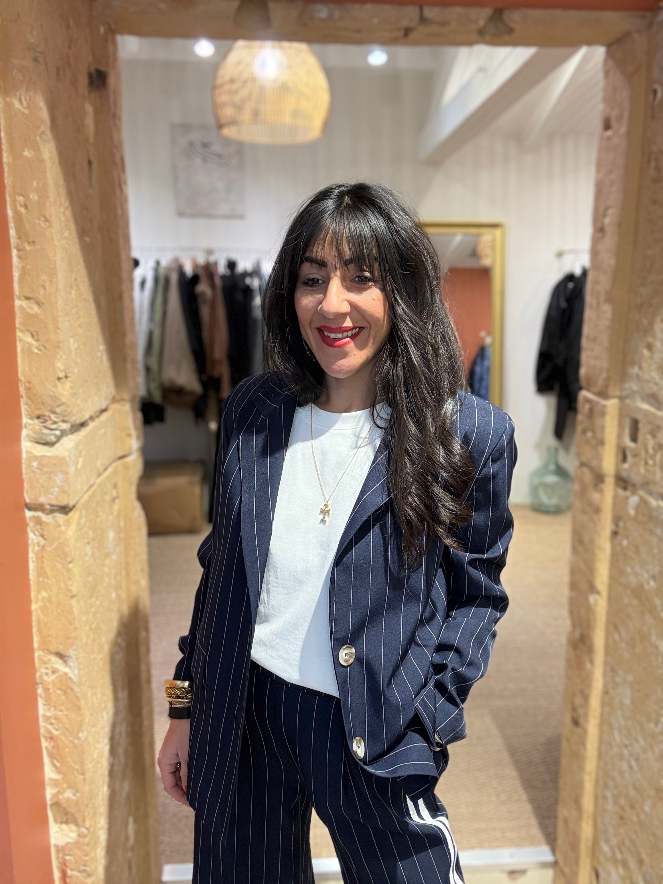 Blaser rayé bleu marine et blanc