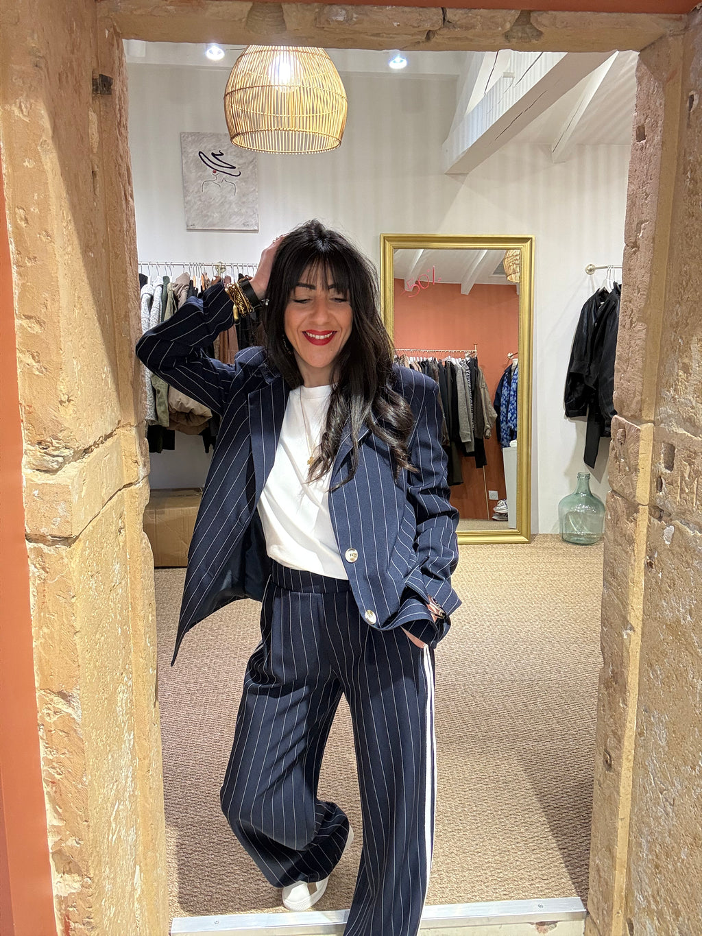 Blaser rayé bleu marine et blanc