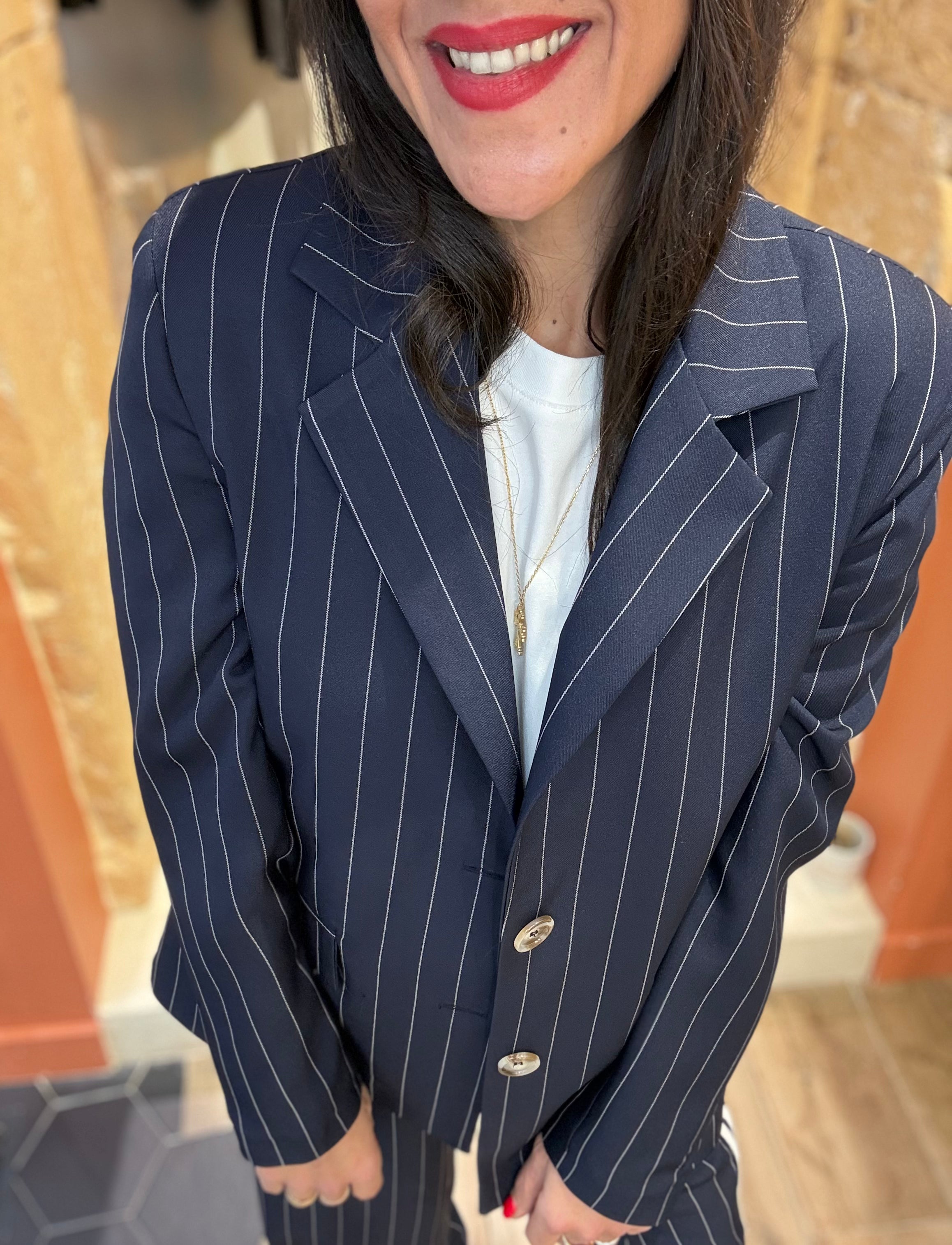 Blaser rayé bleu marine et blanc