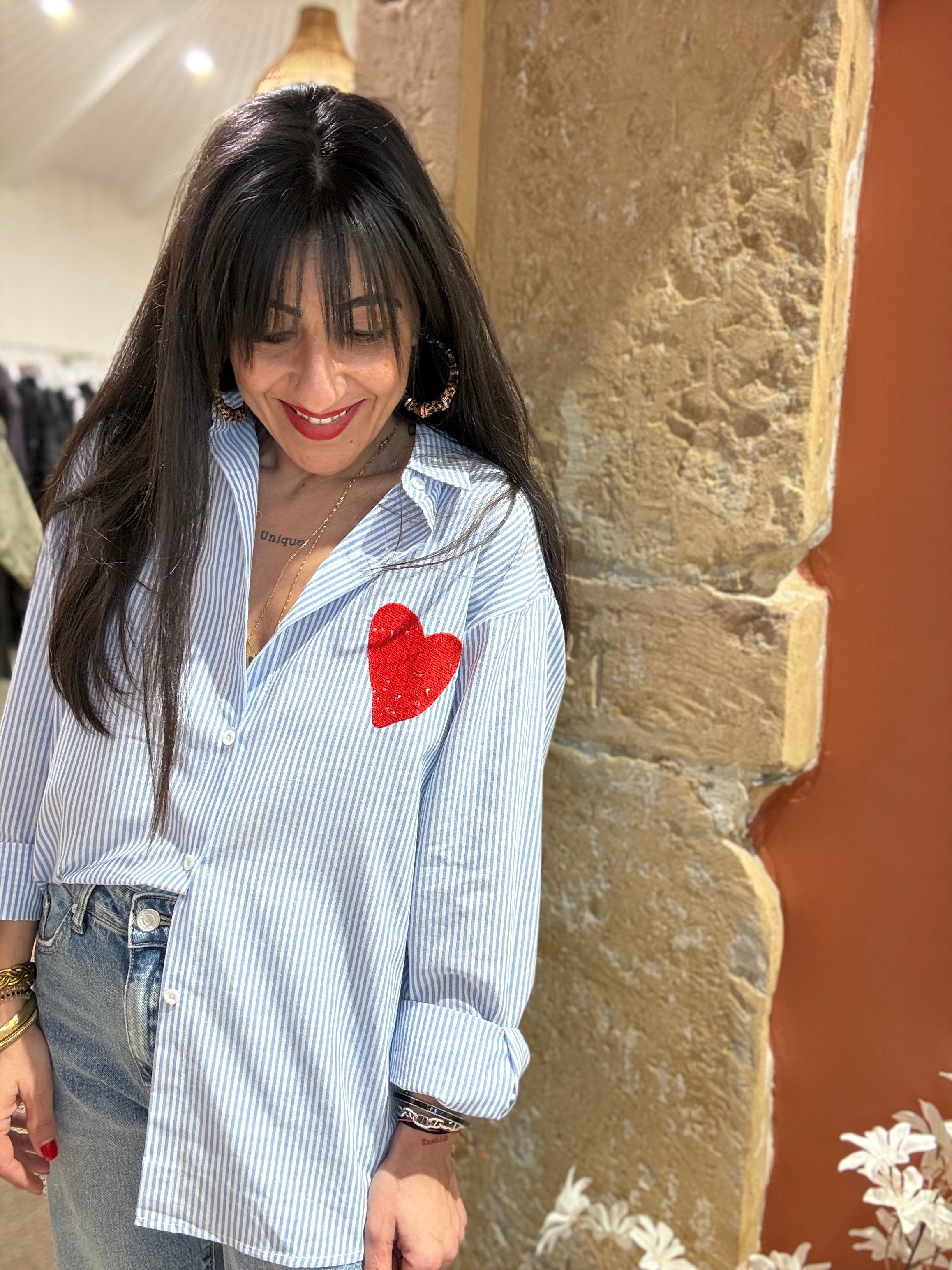 CHEMISE A RAYURES COEUR ET ECRITURES