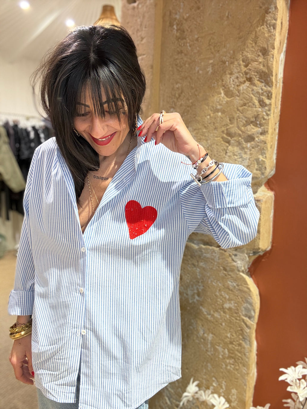 CHEMISE A RAYURES COEUR ET ECRITURES