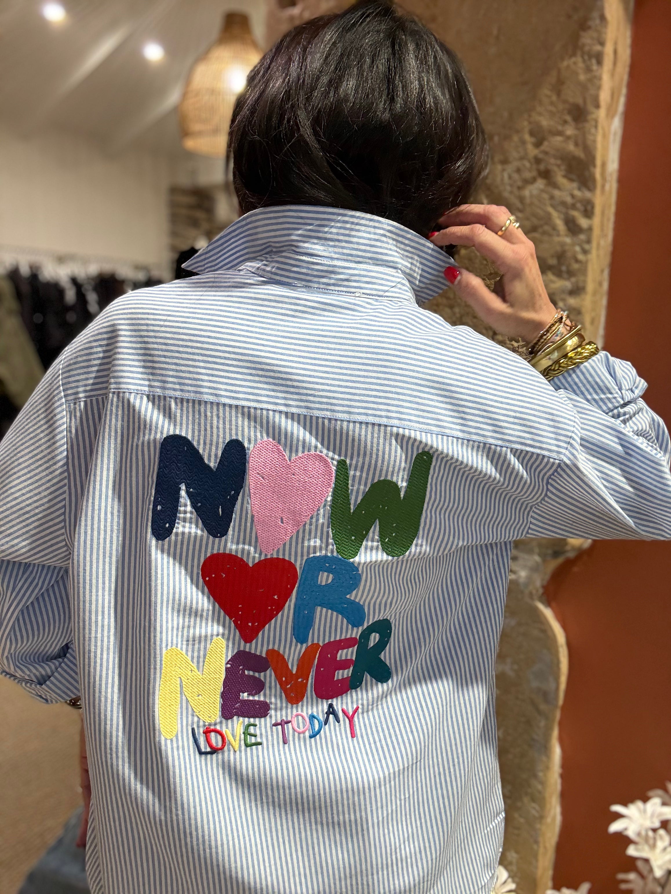 CHEMISE A RAYURES COEUR ET ECRITURES