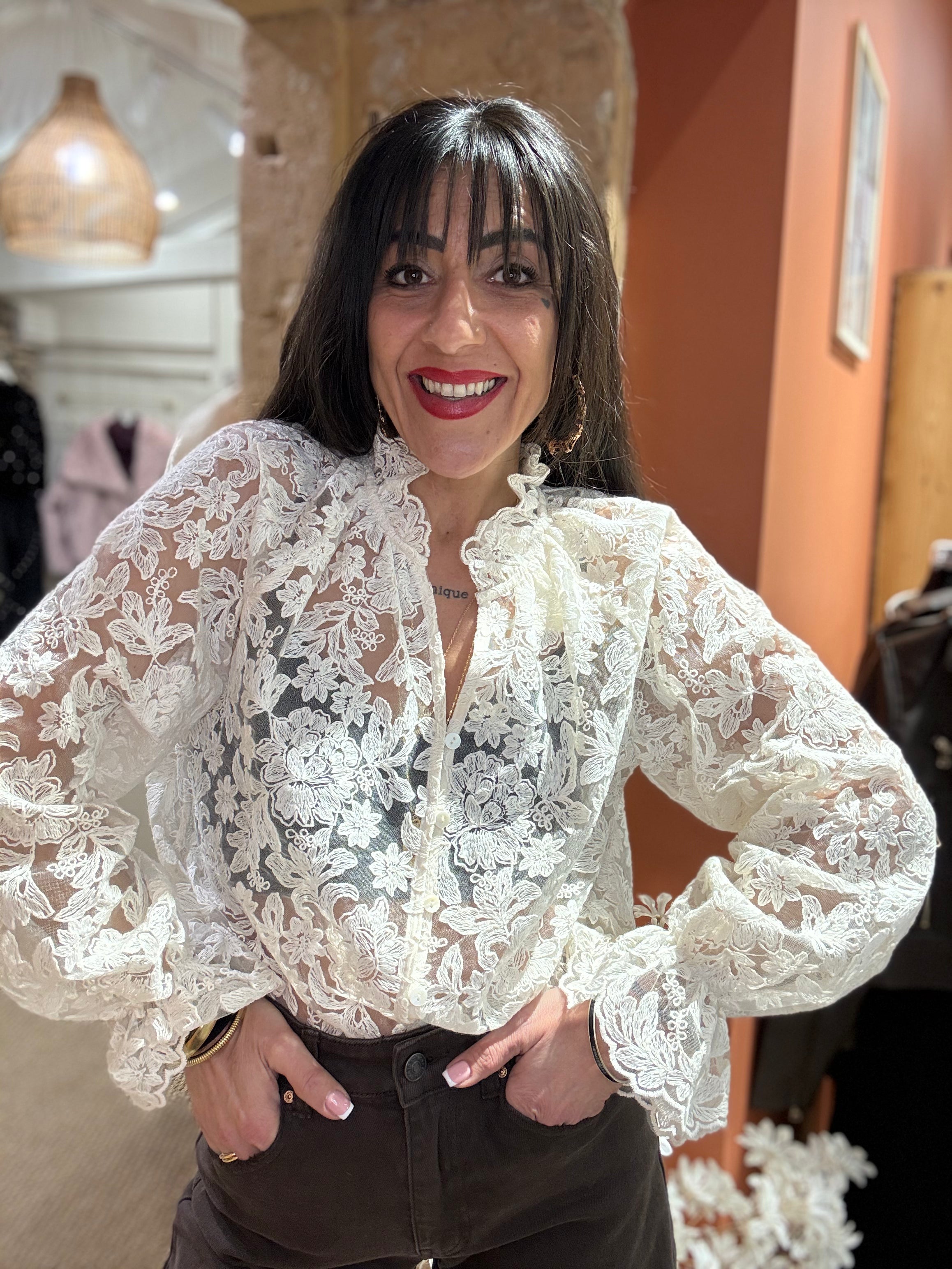 BLOUSE EN DENTELLE BEIGE