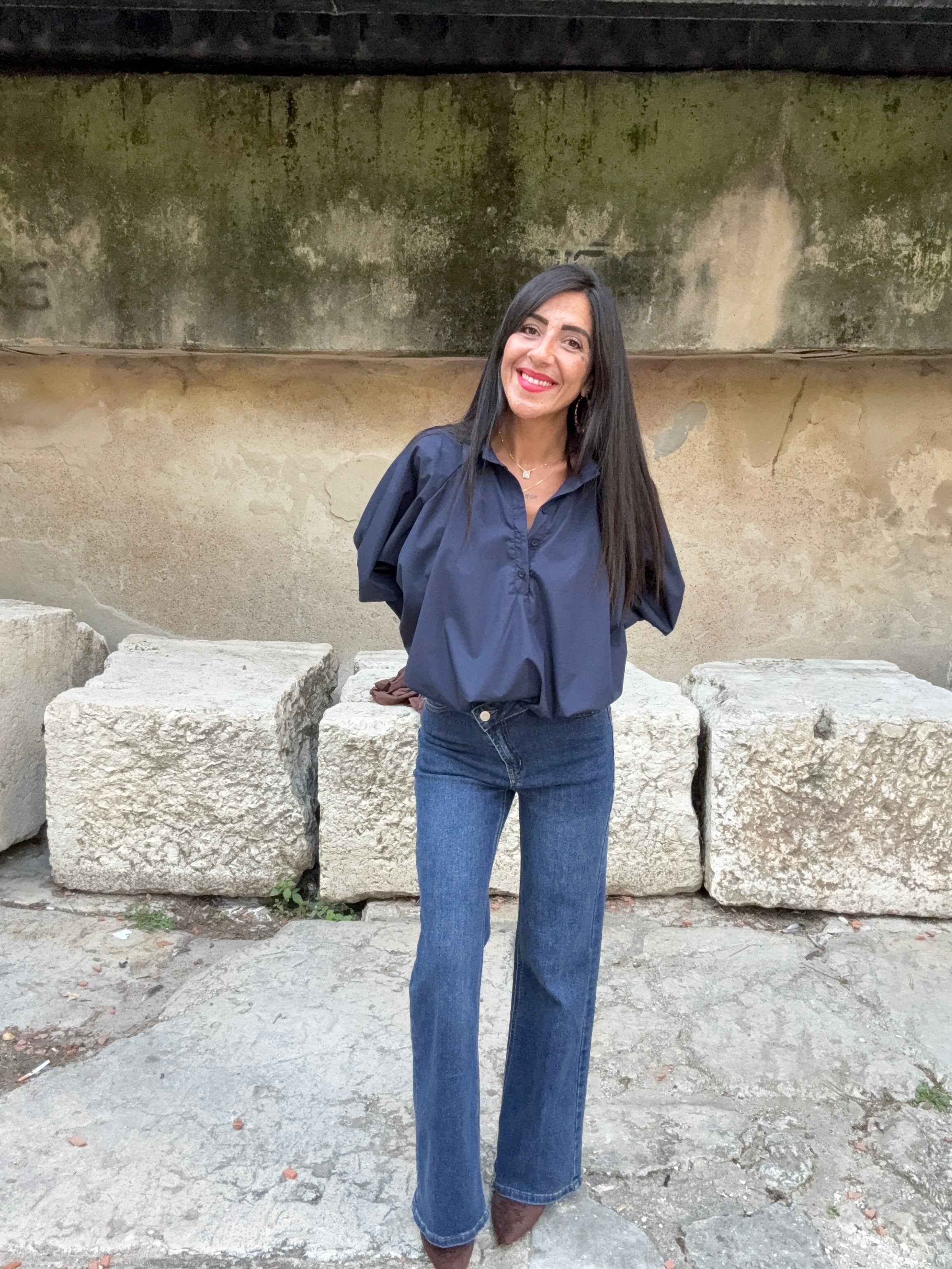 Blouse manches bouffantes - Bleu