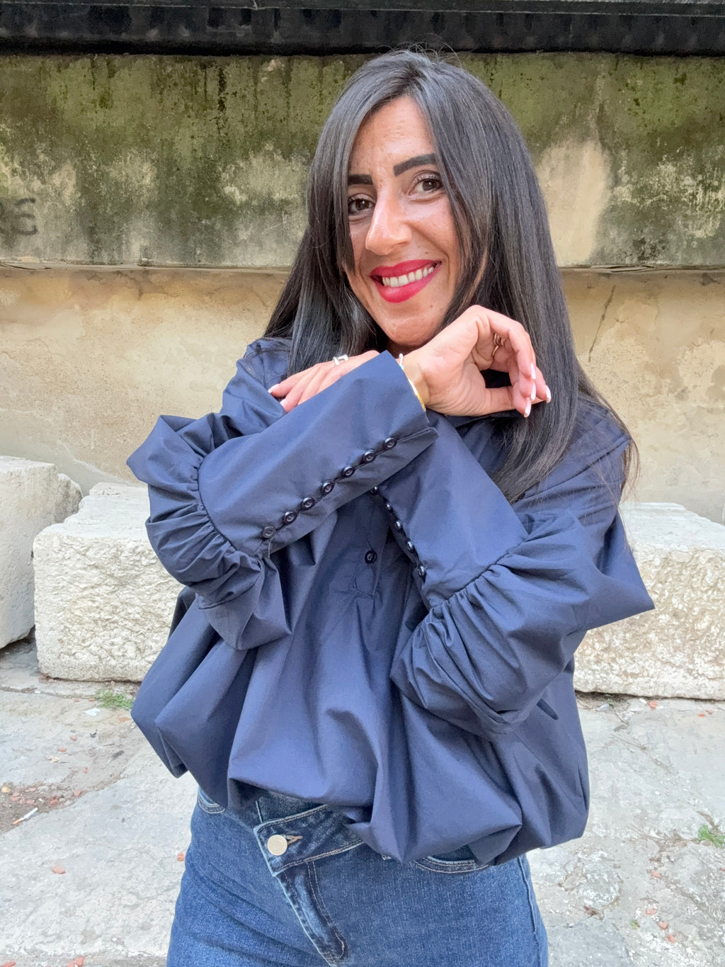 Blouse manches bouffantes - Bleu