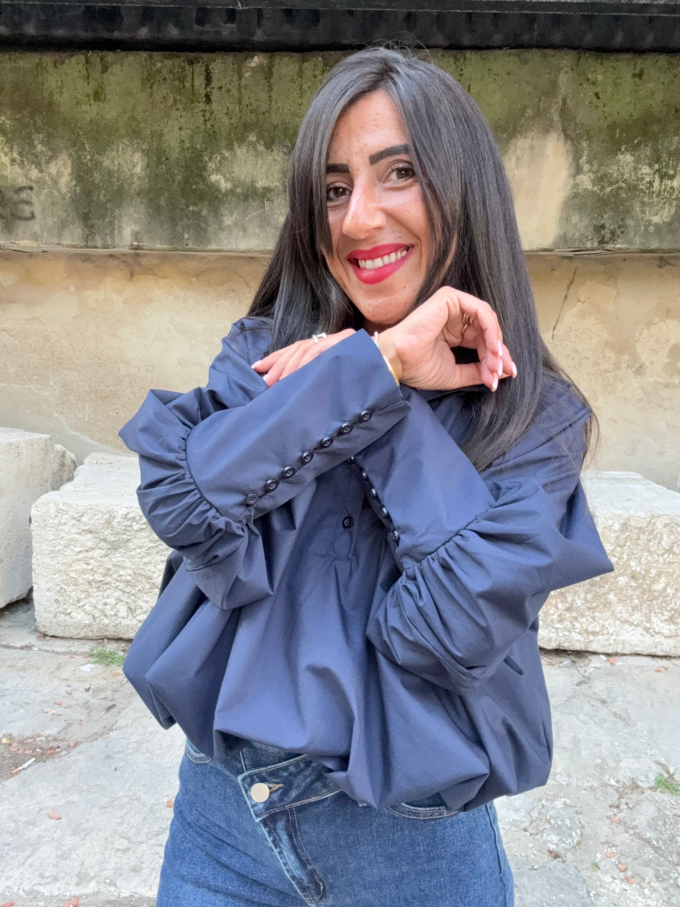 Blouse manches bouffantes - Bleu