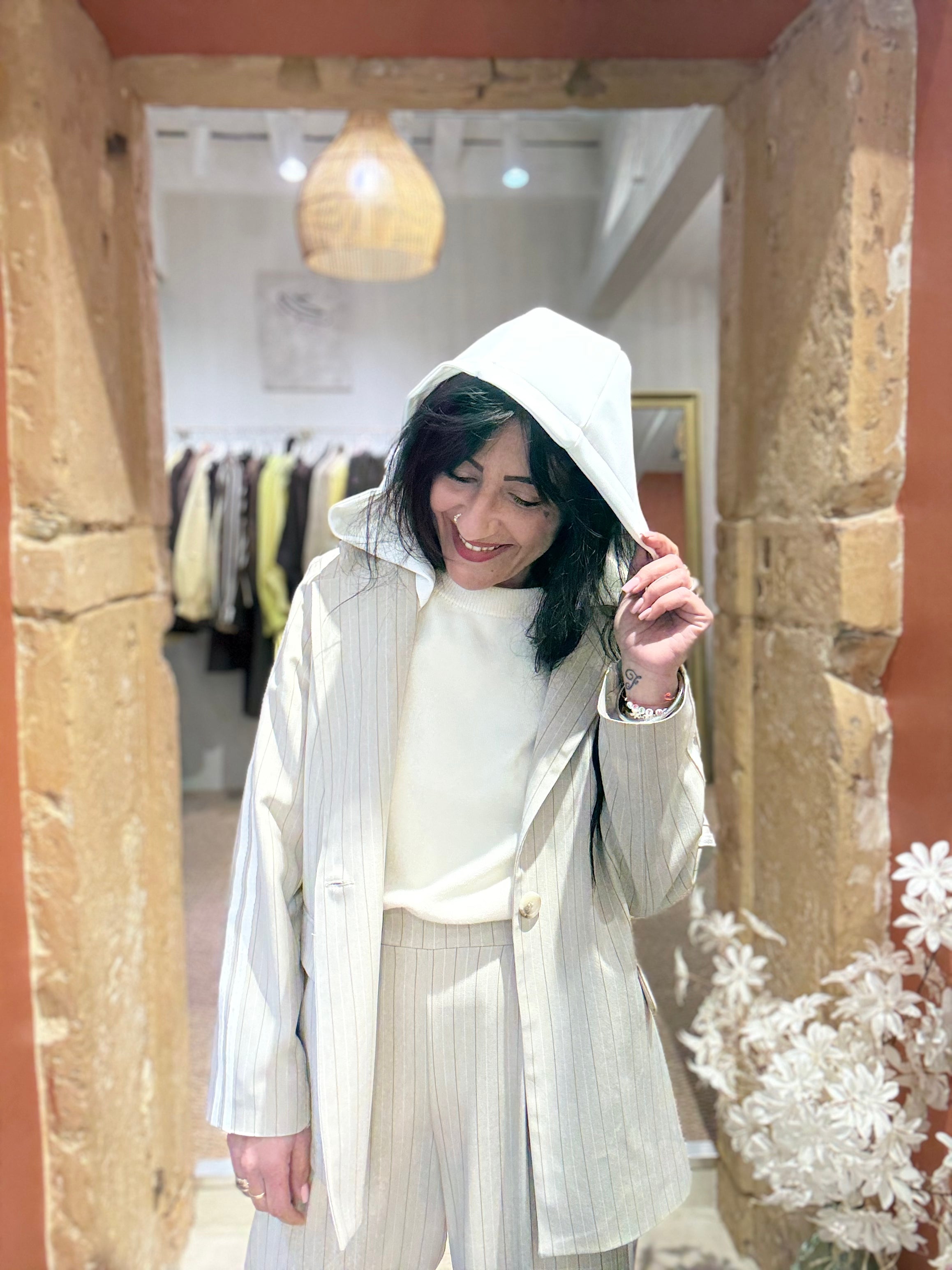 BLAZER RAYÉ BEIGE ET BLANCHE