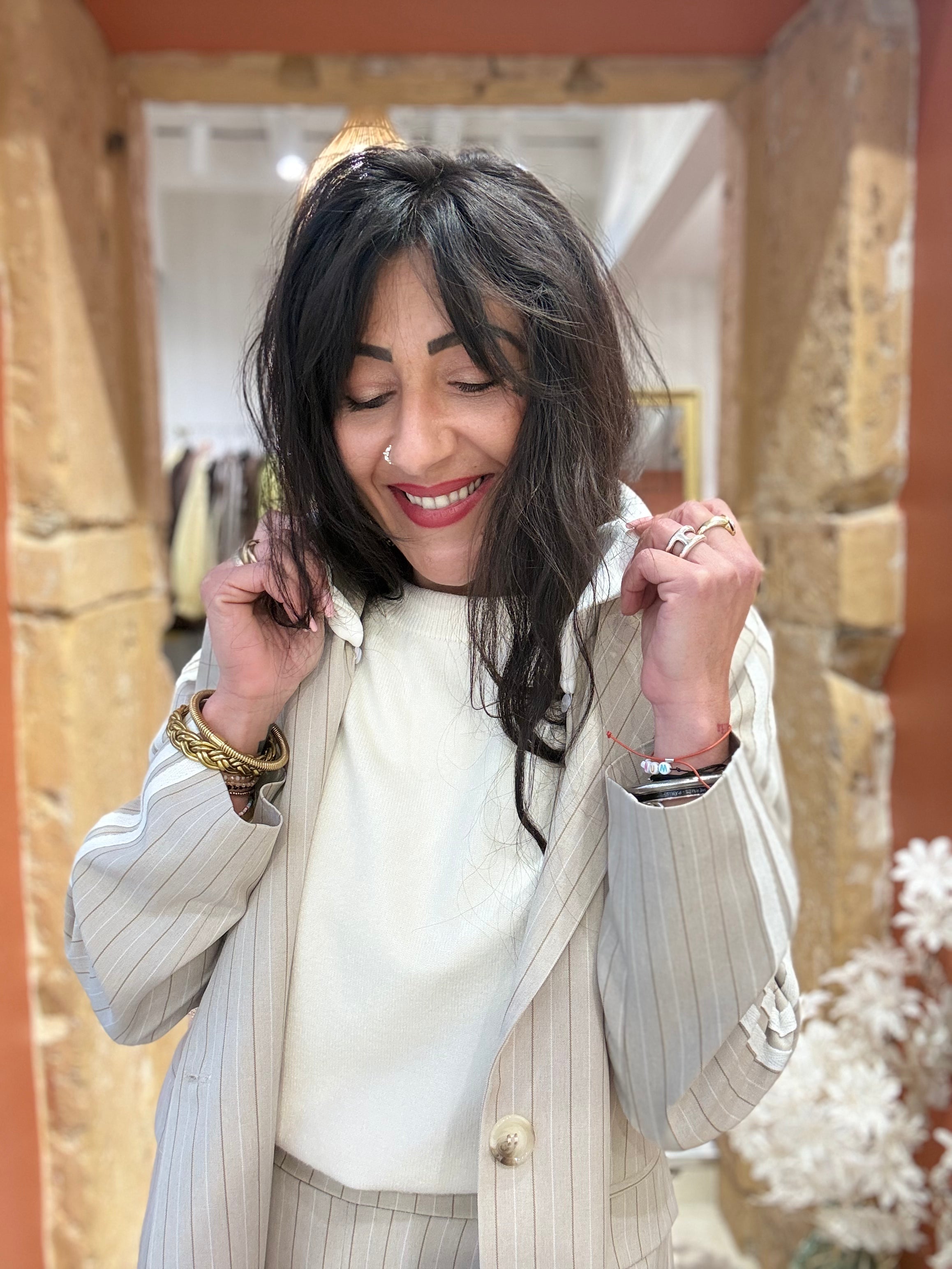 BLAZER RAYÉ BEIGE ET BLANCHE