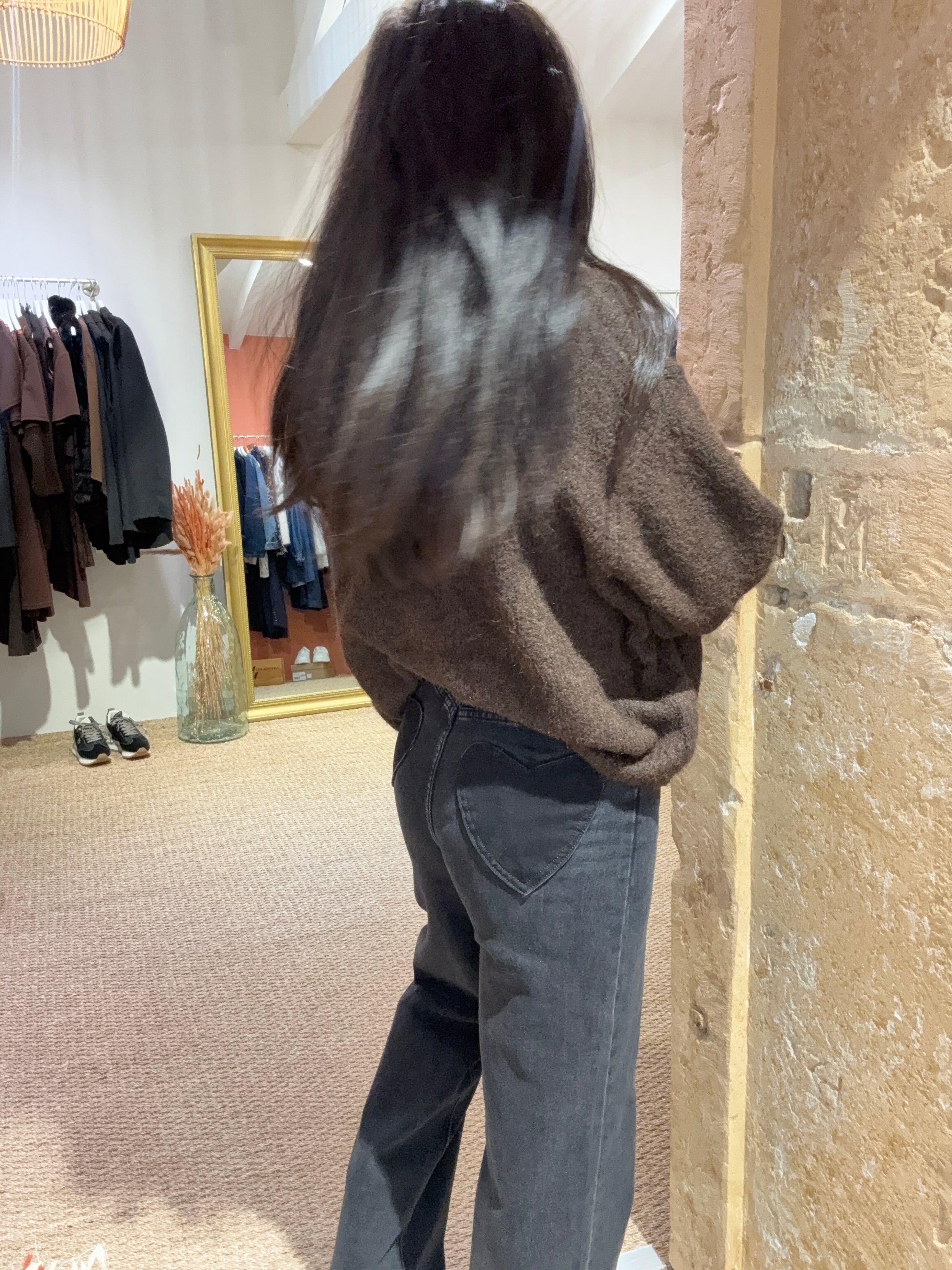 Jeans Straight noir - poches coeur