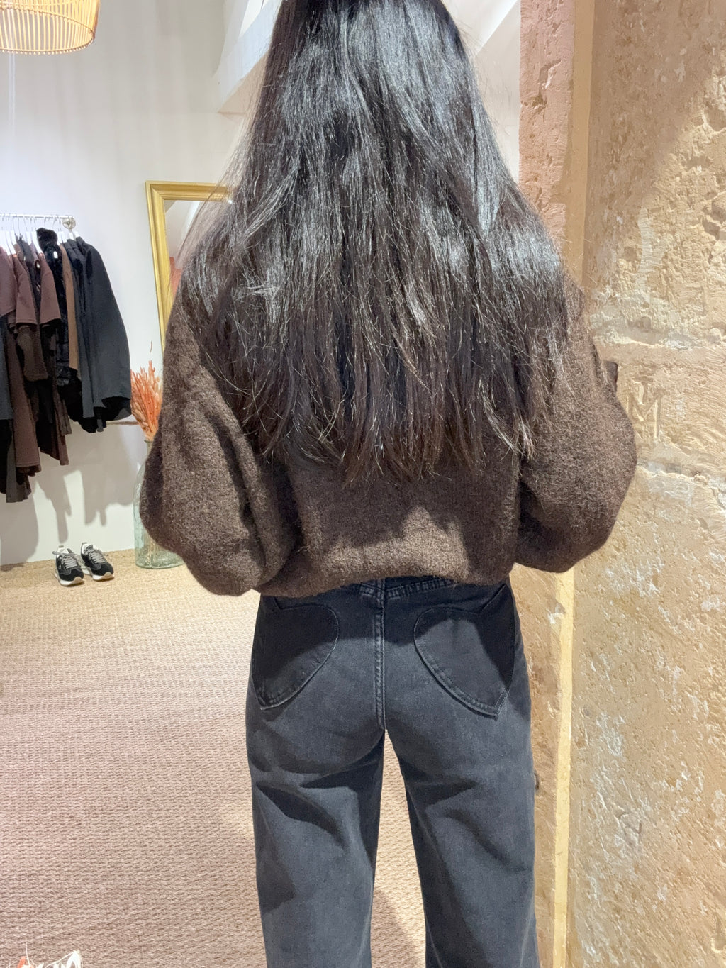 Jeans Straight noir - poches coeur