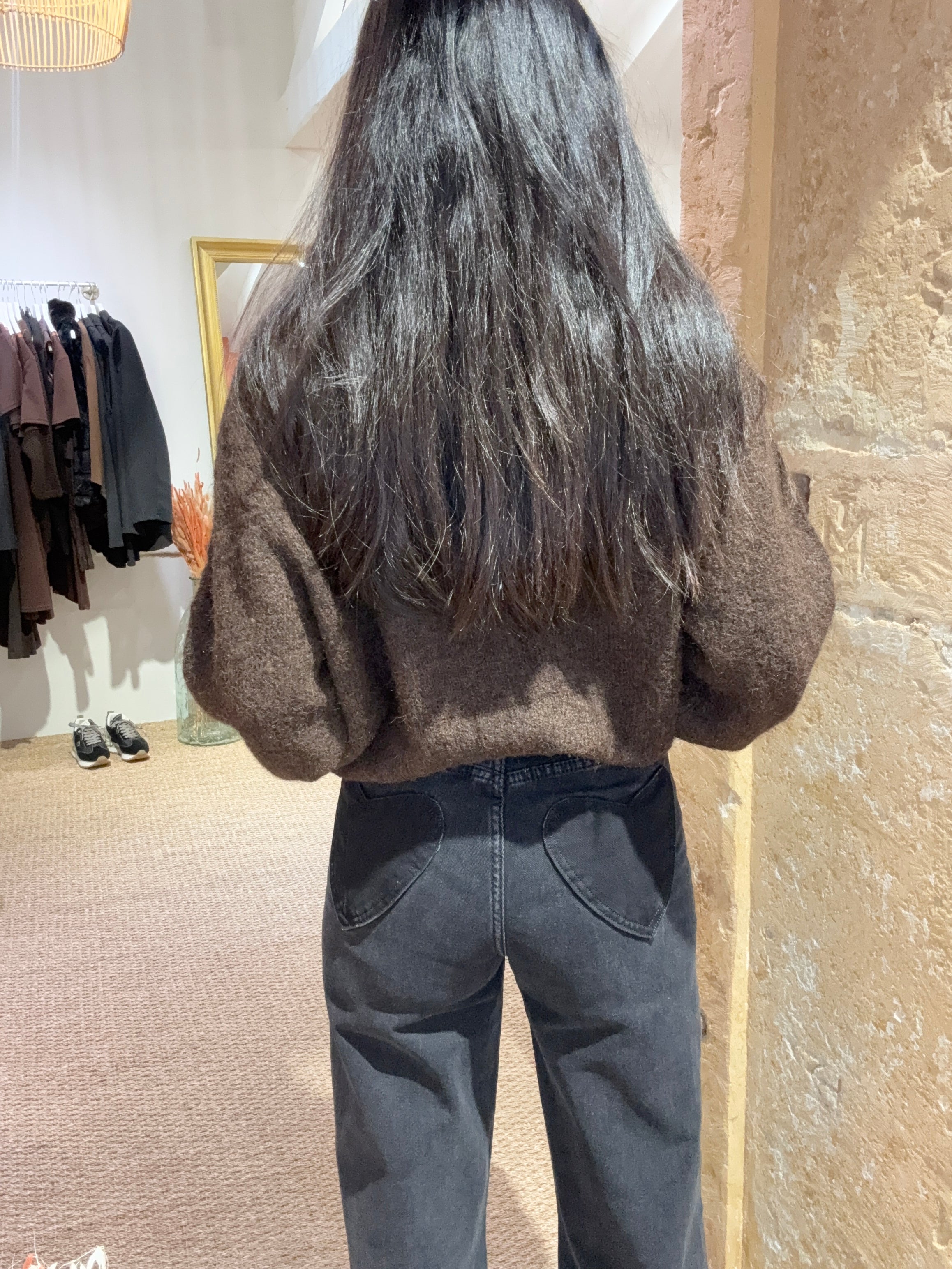 Jeans Straight noir - poches coeur