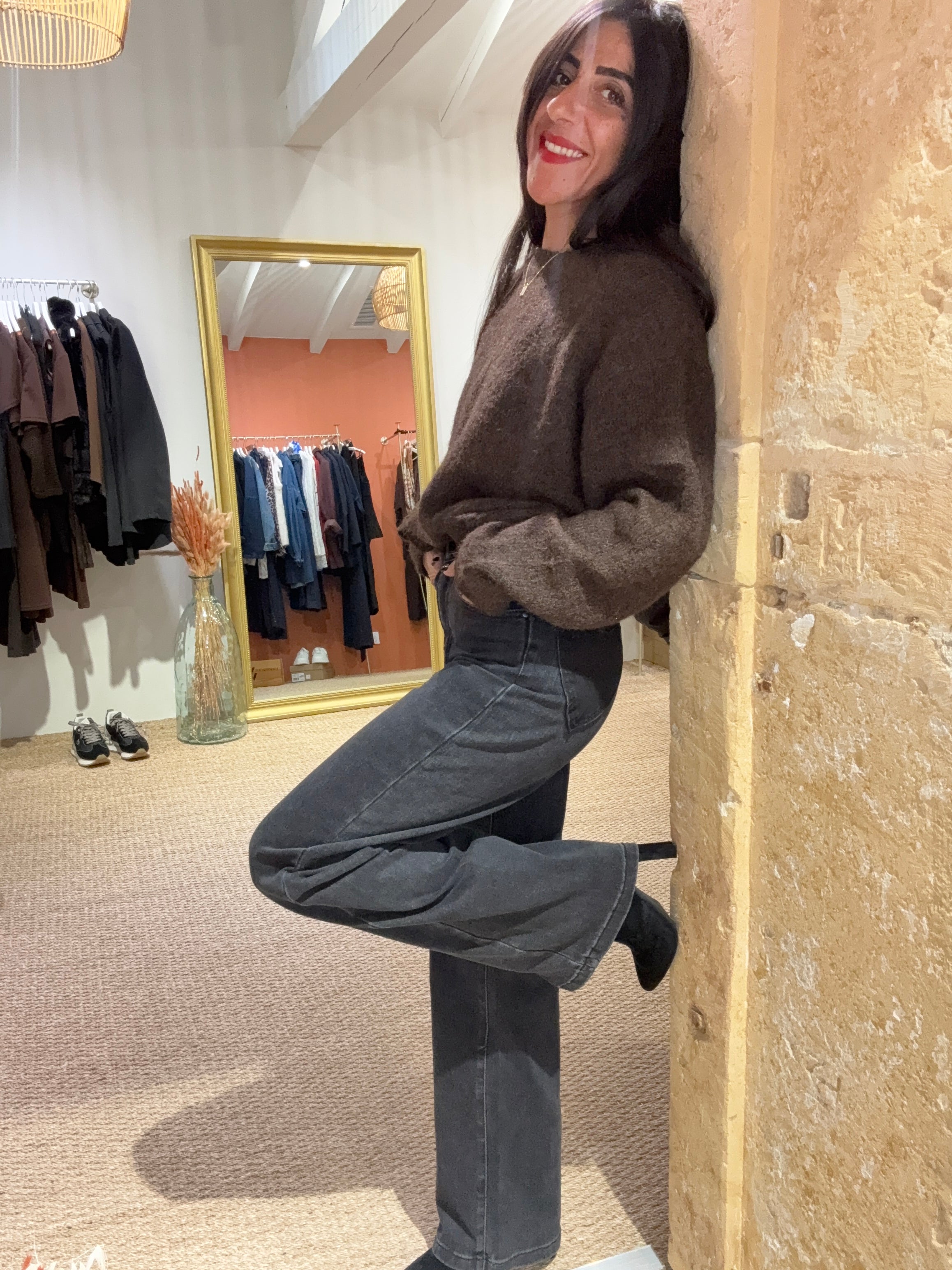 Jeans Straight noir - poches coeur