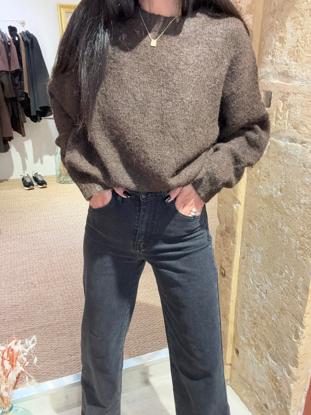 Jeans Straight noir - poches coeur