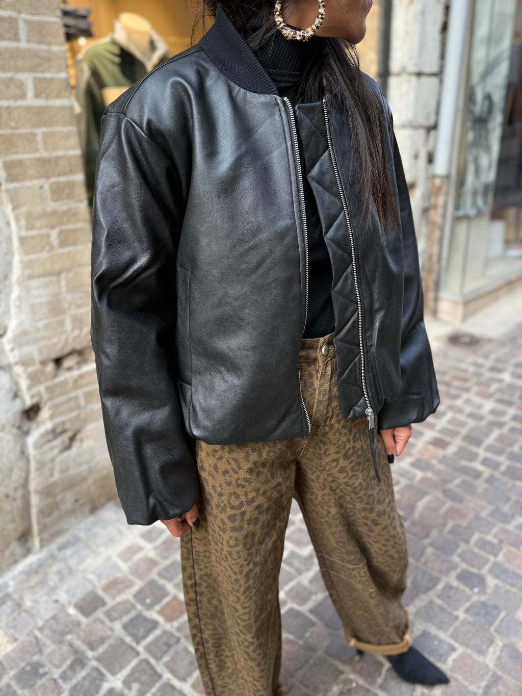 Veste Bomber Similicuir Noire - Soaked