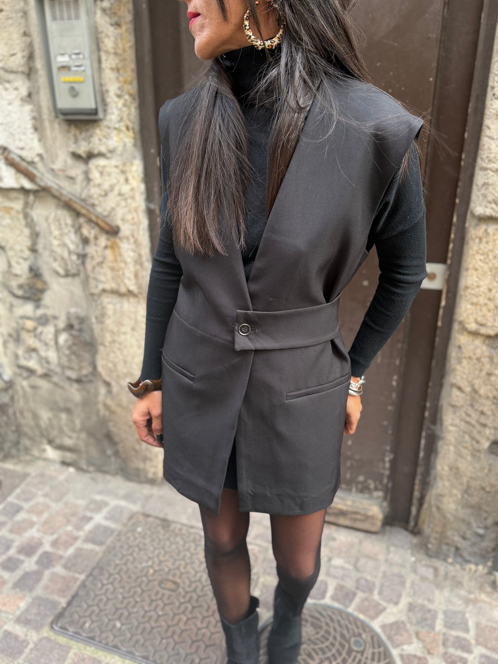 Blazer Noir Cintré Sans Manches