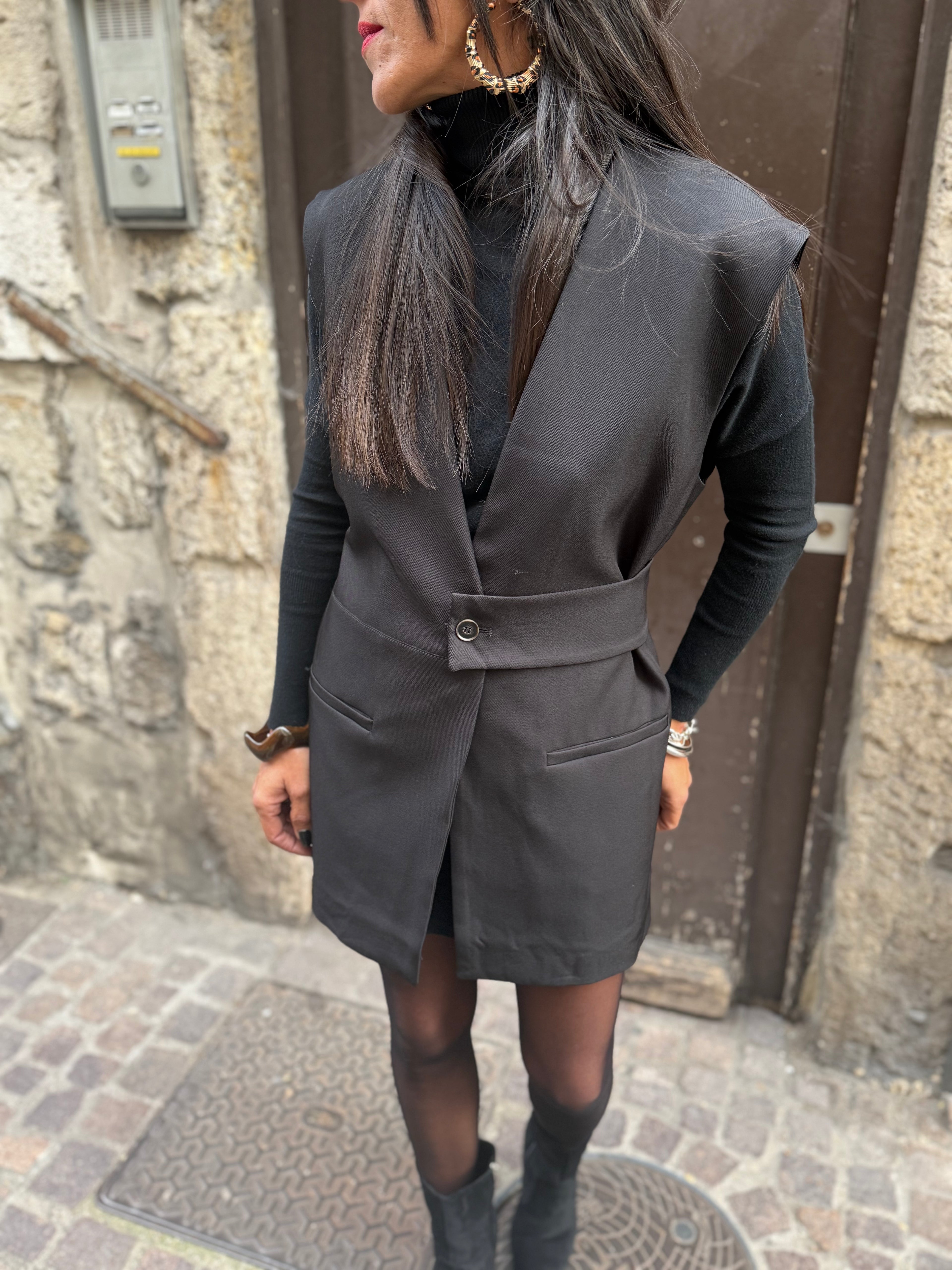 Blazer Noir Cintré Sans Manches