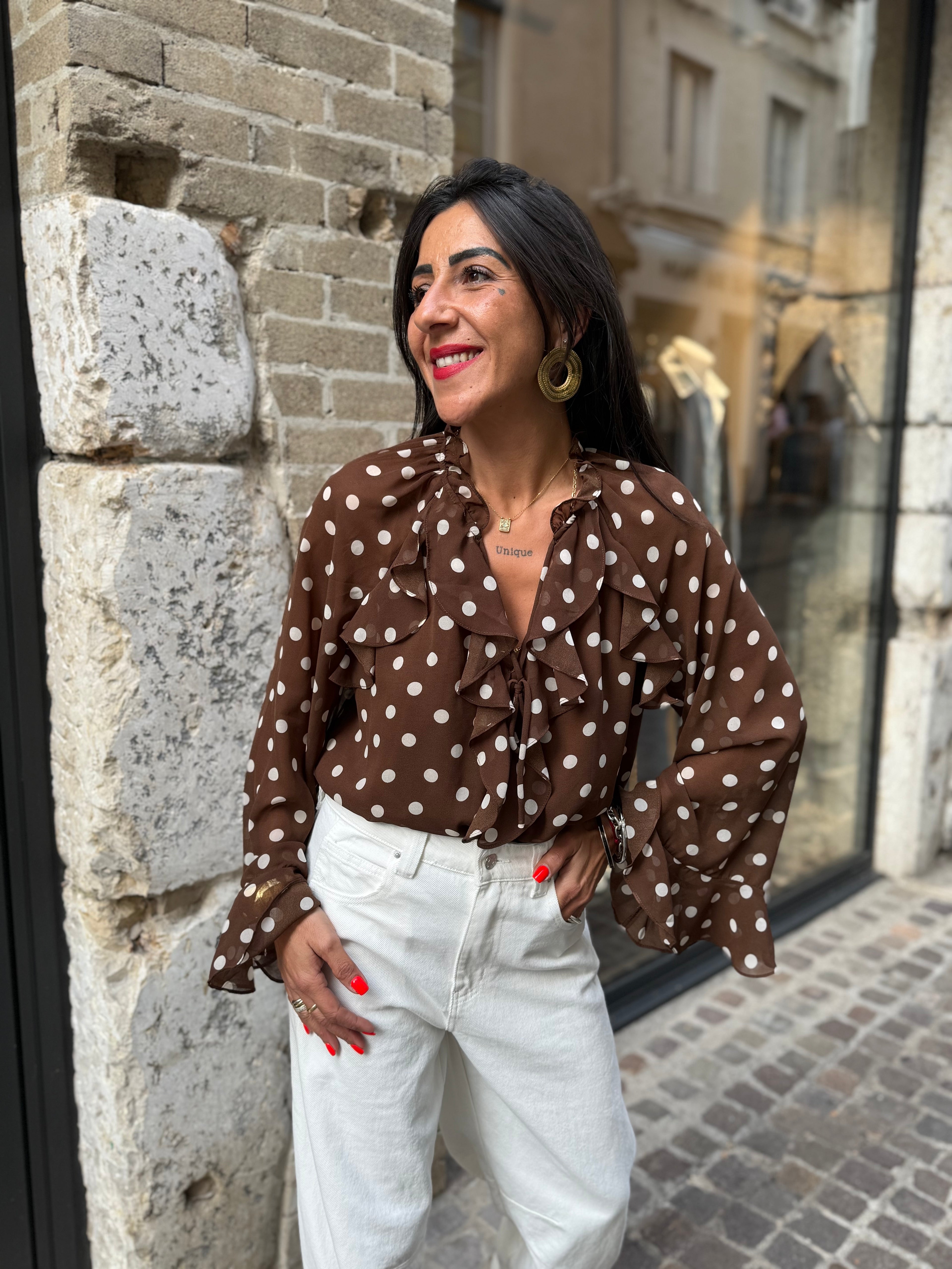 Chemisier volant pois