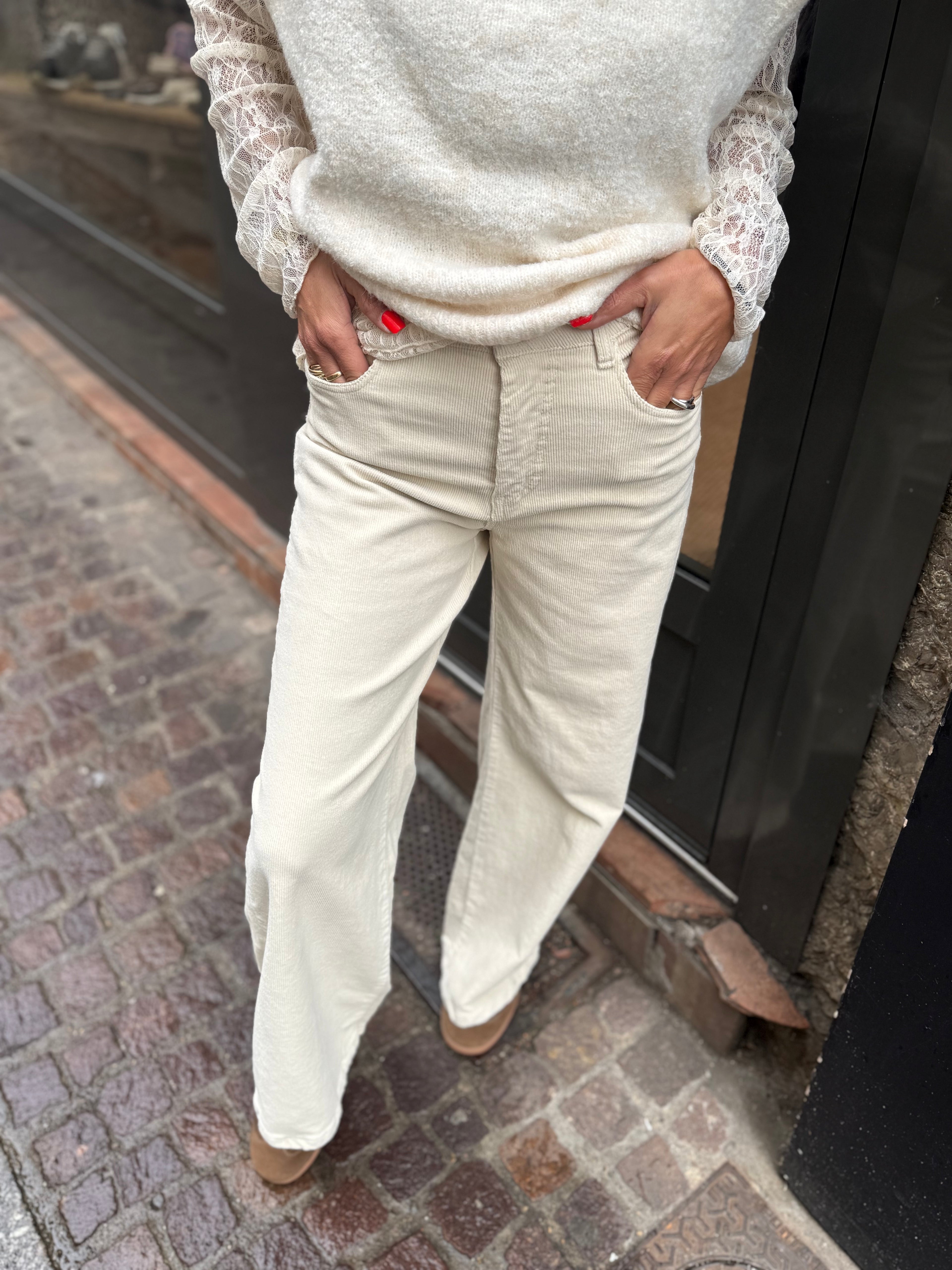 Pantalon Droit Côtelé - Beige