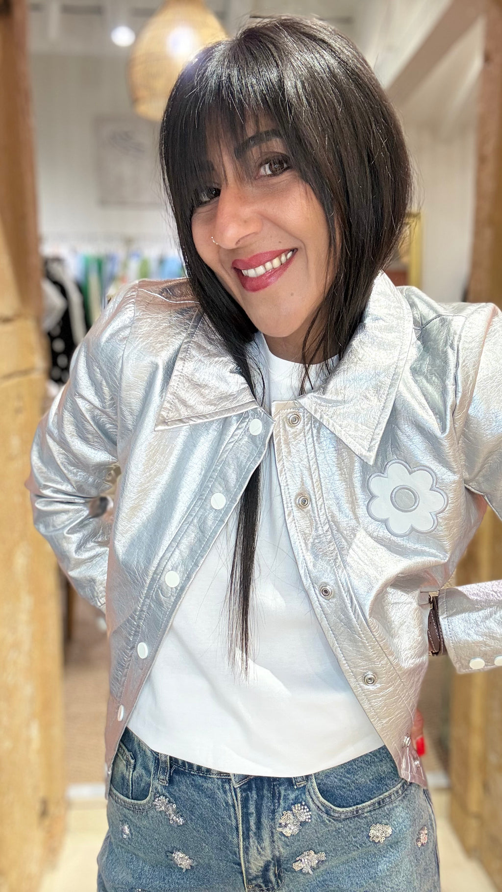 VESTE EN VINYL ARGENT