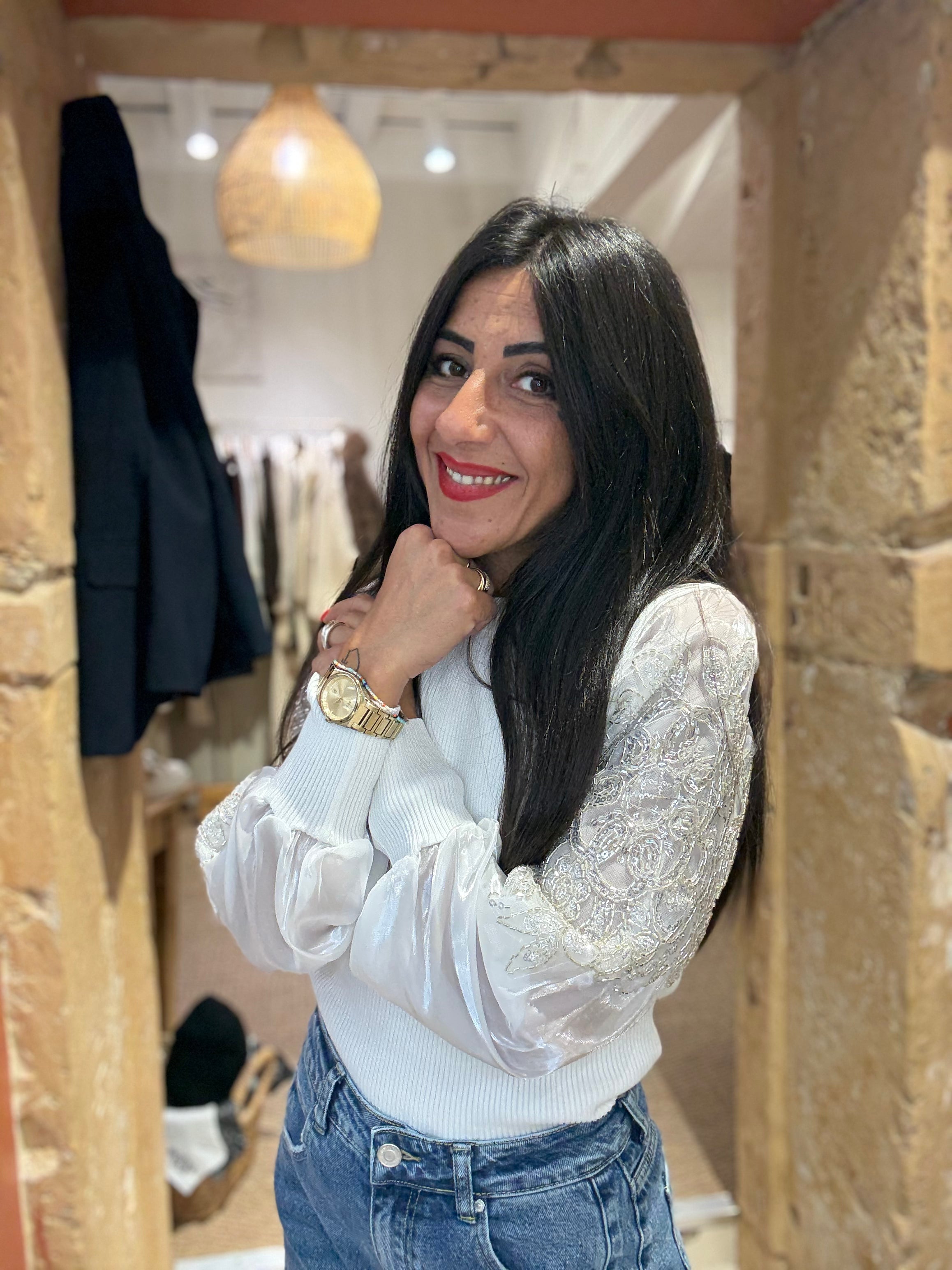 Pull strass col rond