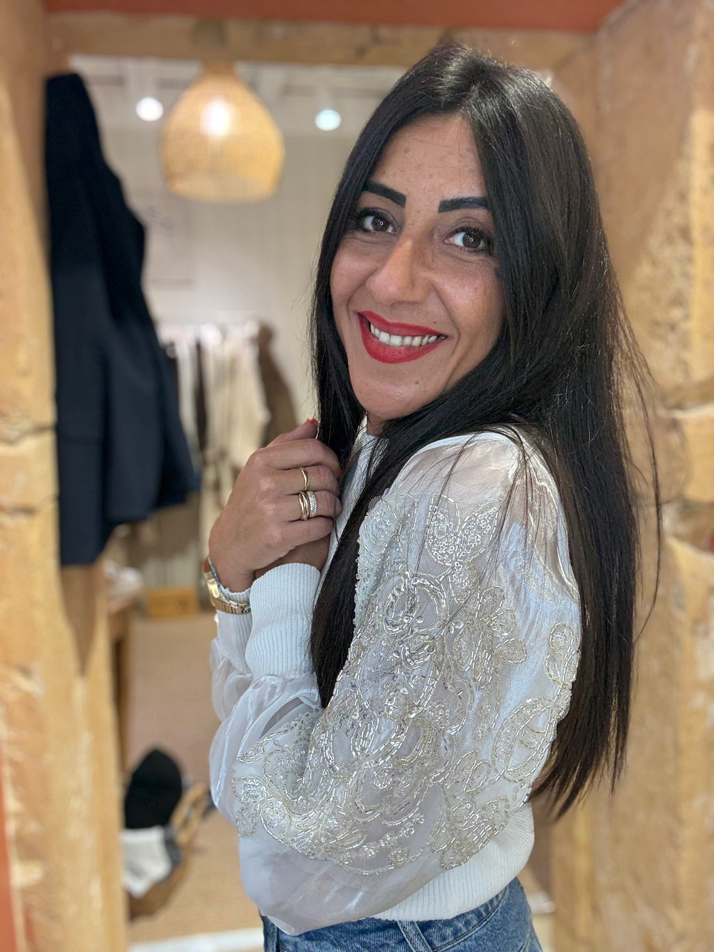 Pull strass col rond