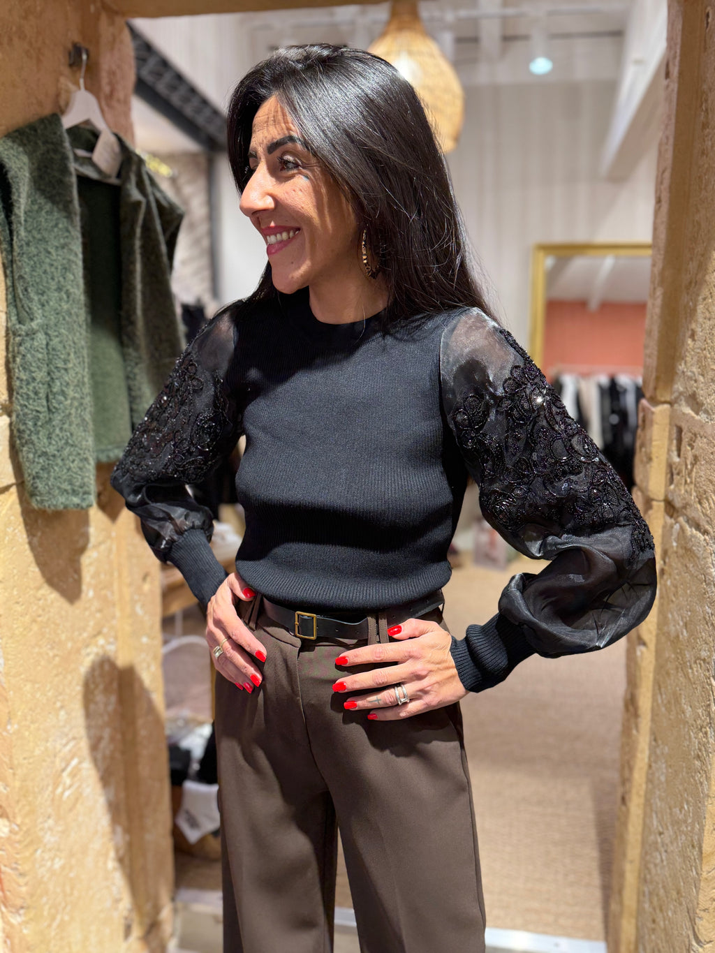 Pull strass col rond